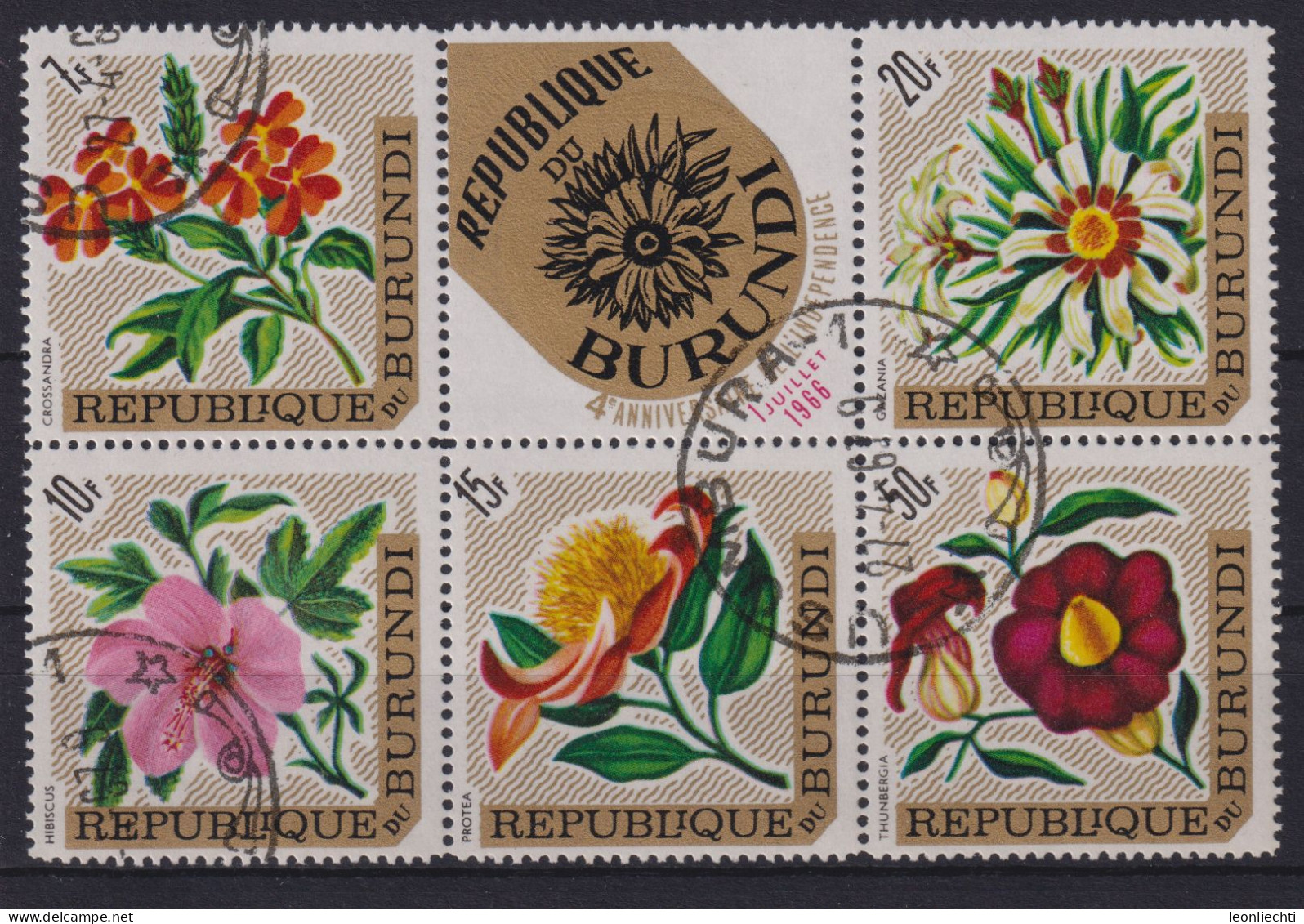 1966 Burundi  Blumen Bogenstück - Gebruikt