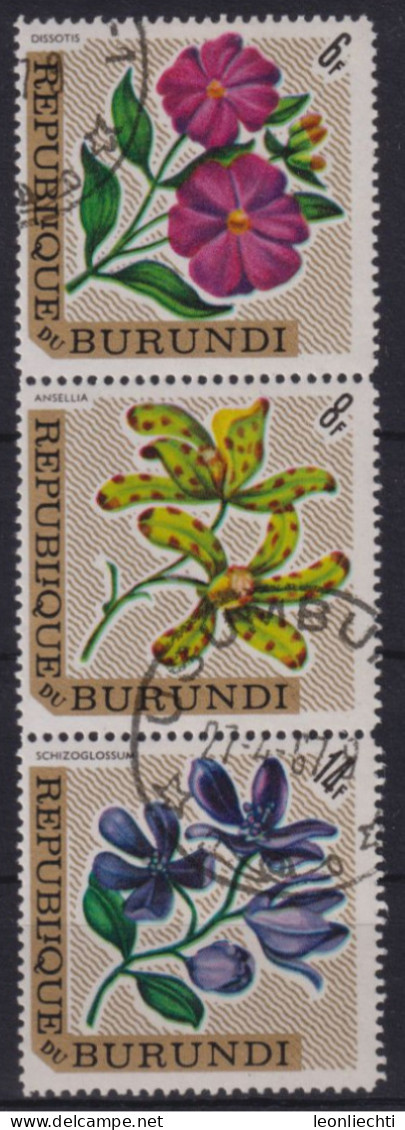 1966 Burundi  Blumen Bogenstück 3er Streifen - Gebruikt