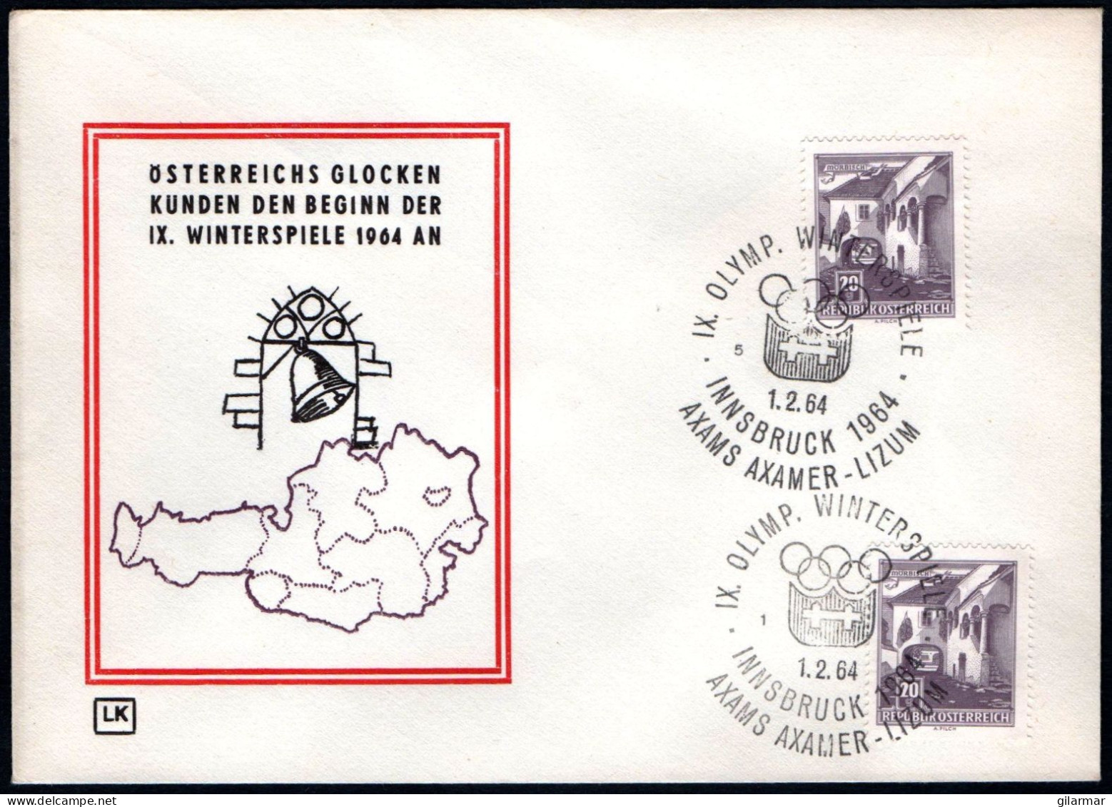 AUSTRIA AXAMS AXAMER - LIZUM 1964 - IX OLYMPIC WINTER GAMES - INNSBRUCK '64 - CANCELS # 1 & 5 - G - Hiver 1964: Innsbruck
