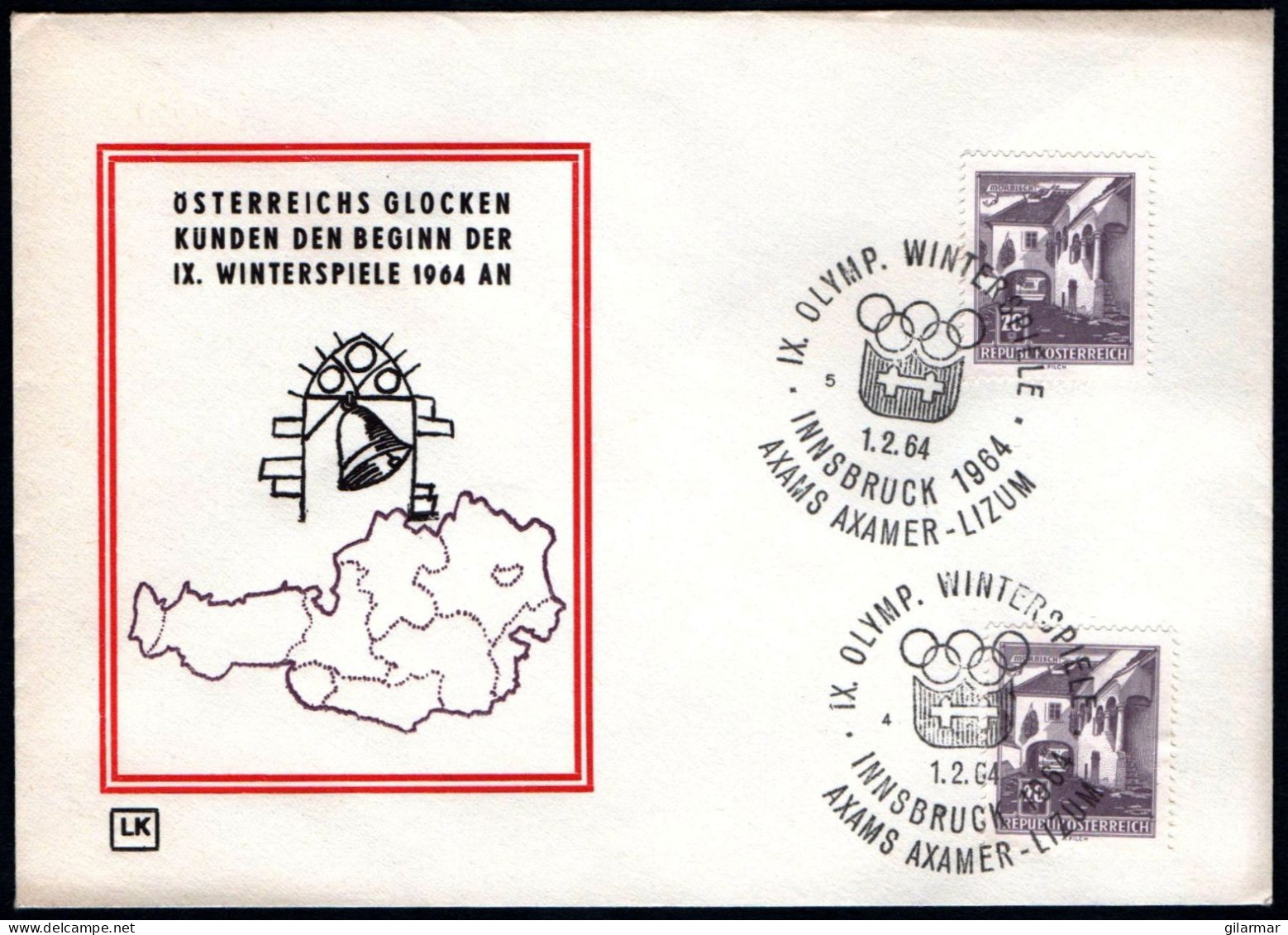 AUSTRIA AXAMS AXAMER - LIZUM 1964 - IX OLYMPIC WINTER GAMES - INNSBRUCK '64 - CANCELS # 4 & 5 - G - Winter 1964: Innsbruck