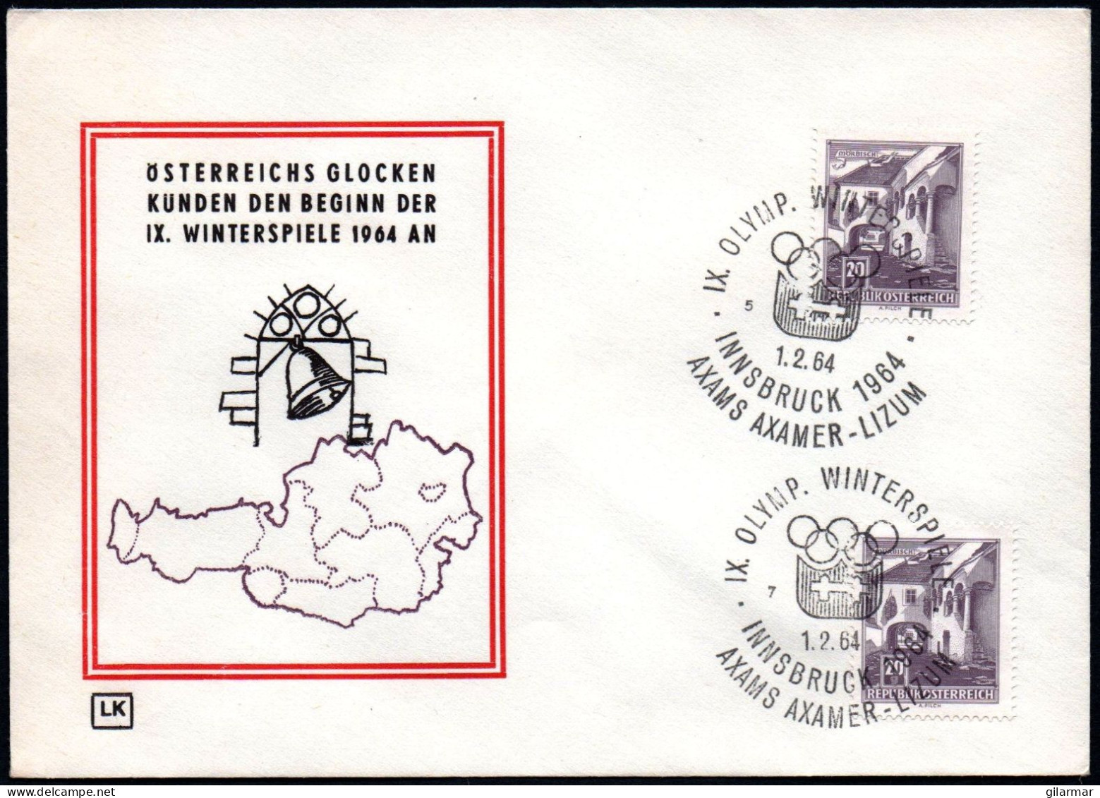 AUSTRIA AXAMS AXAMER - LIZUM 1964 - IX OLYMPIC WINTER GAMES - INNSBRUCK '64 - CANCELS # 7 & 5 - G - Hiver 1964: Innsbruck