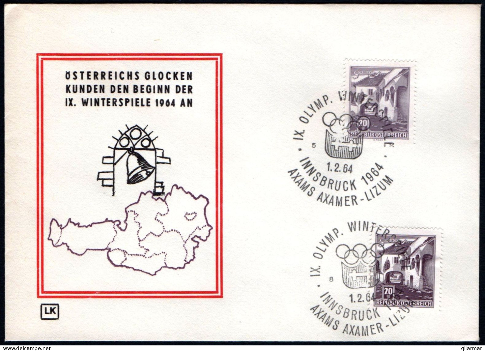 AUSTRIA AXAMS AXAMER - LIZUM 1964 - IX OLYMPIC WINTER GAMES - INNSBRUCK '64 - CANCELS # 8 & 5 - G - Hiver 1964: Innsbruck