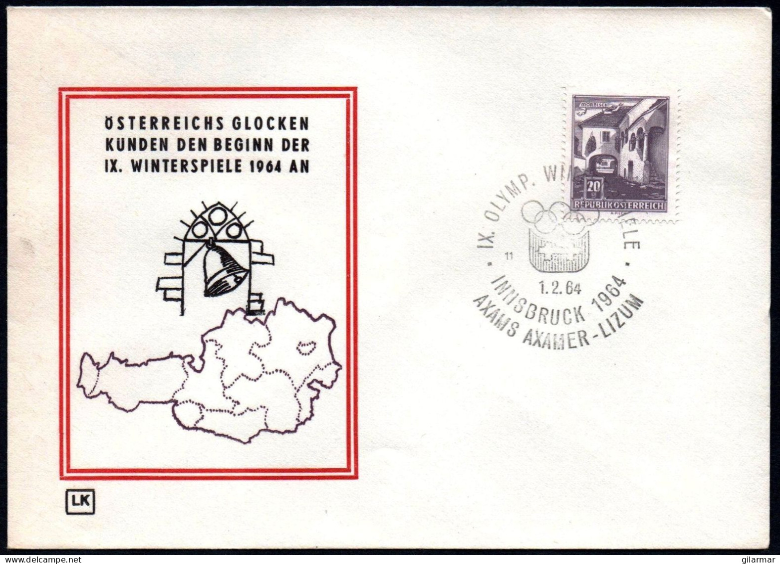 AUSTRIA AXAMS AXAMER - LIZUM 1964 - IX OLYMPIC WINTER GAMES - INNSBRUCK '64 - CANCEL # 11 - G - Winter 1964: Innsbruck