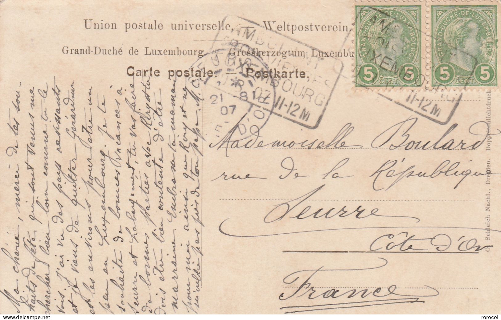 LUXEMBOURG CP 1907 AMBULANT TROIS RIVIERES LUXEMBOURG - 1906 Willem IV