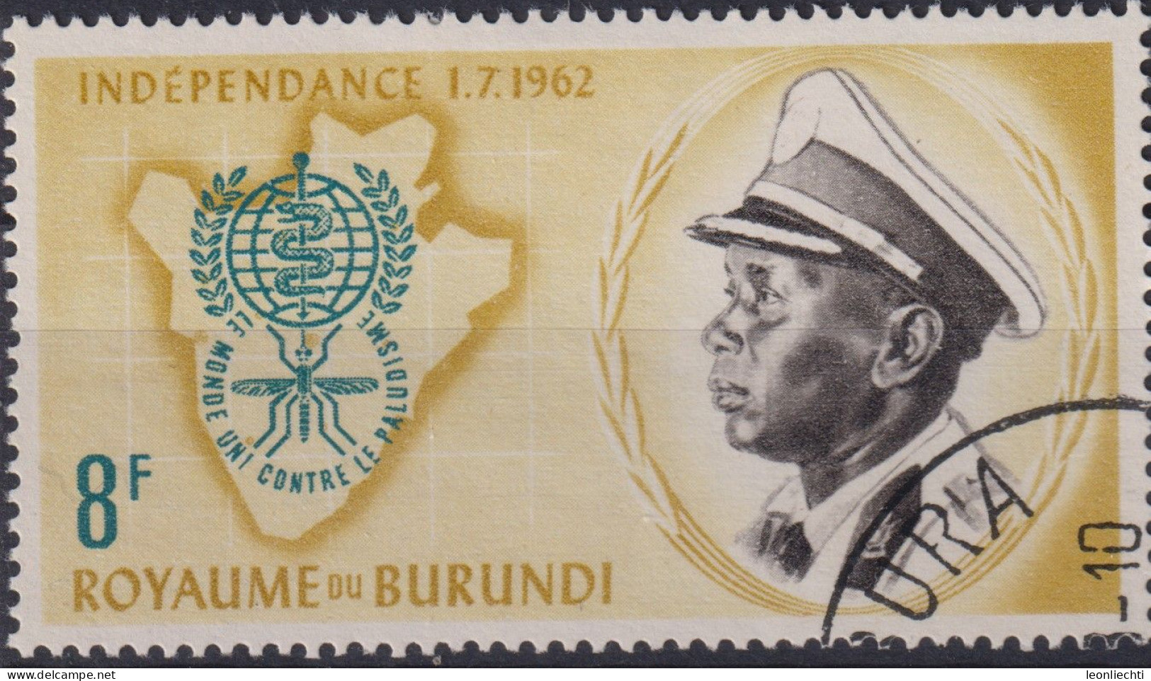 1962 Burundi  Mi:BI 40A, Sn:BI 40, Yt:BI 41, WHE-Marke/König Mwambutsa/Karte / Kampf Gegen Malaria - Gebraucht