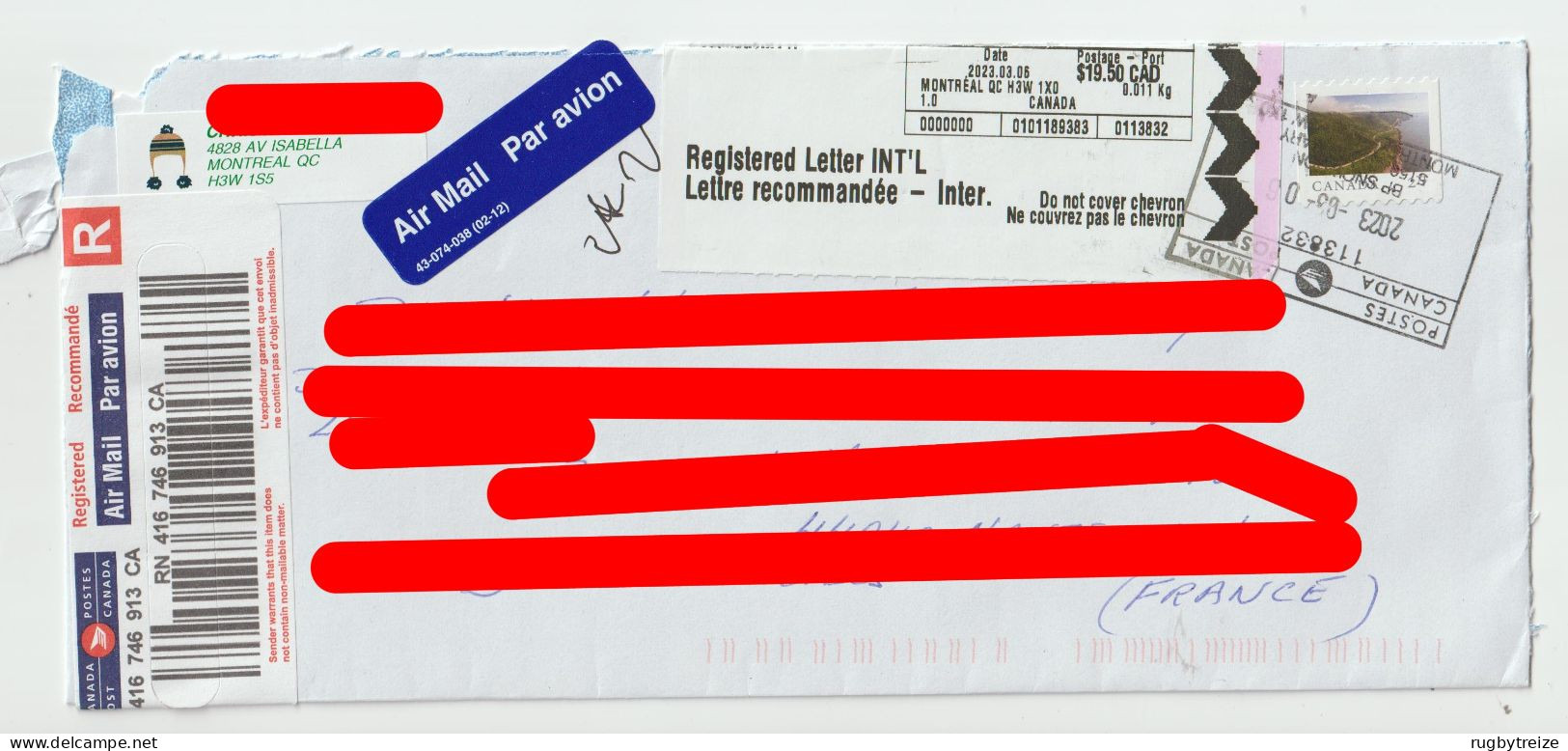 6608 Lettre Cover Canada Recommandé Registered Code Barre MONTREAL - Briefe U. Dokumente