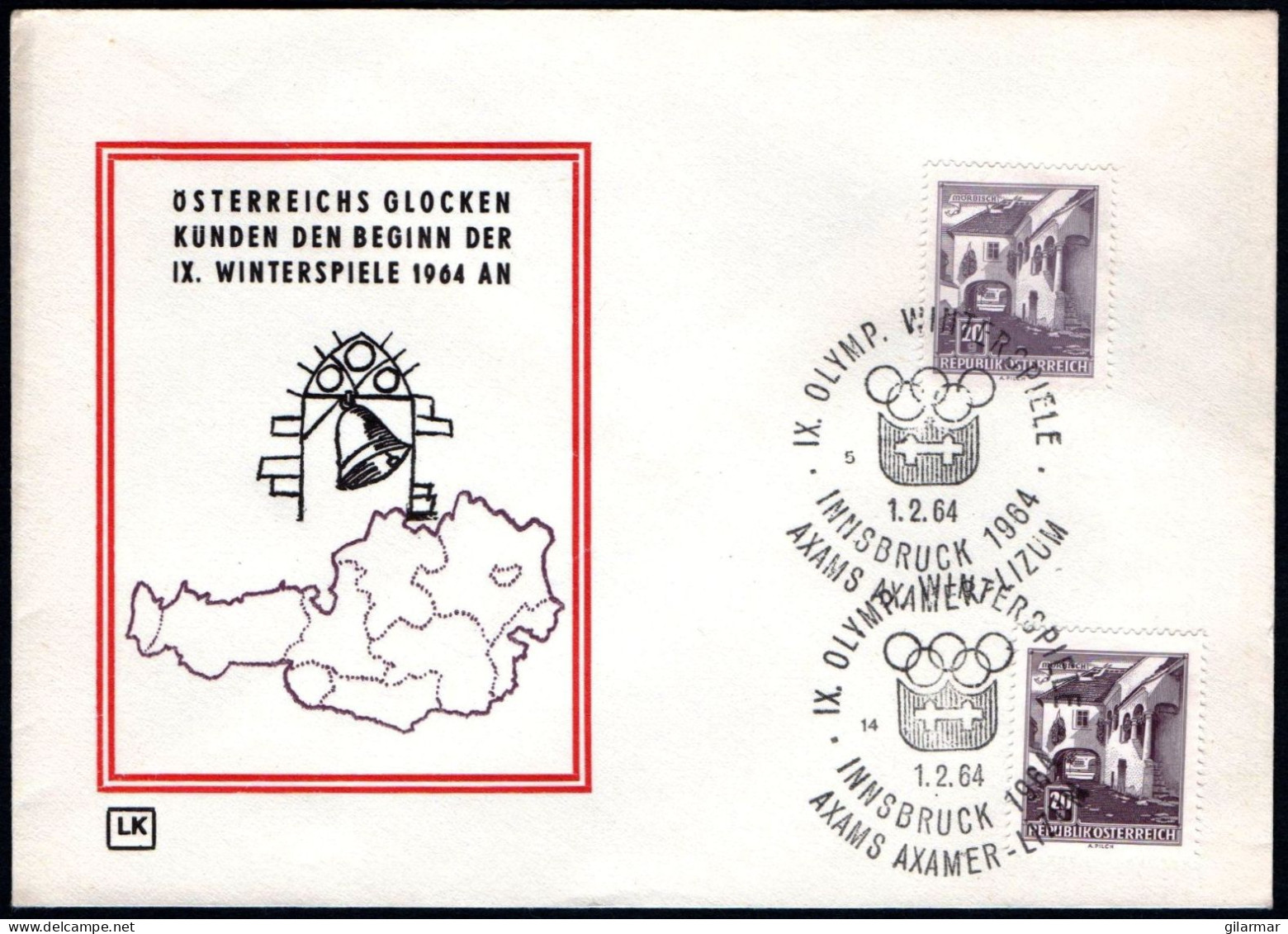 AUSTRIA AXAMS AXAMER - LIZUM 1964 - IX OLYMPIC WINTER GAMES - INNSBRUCK '64 - CANCELS # 14 & 5 - G - Winter 1964: Innsbruck