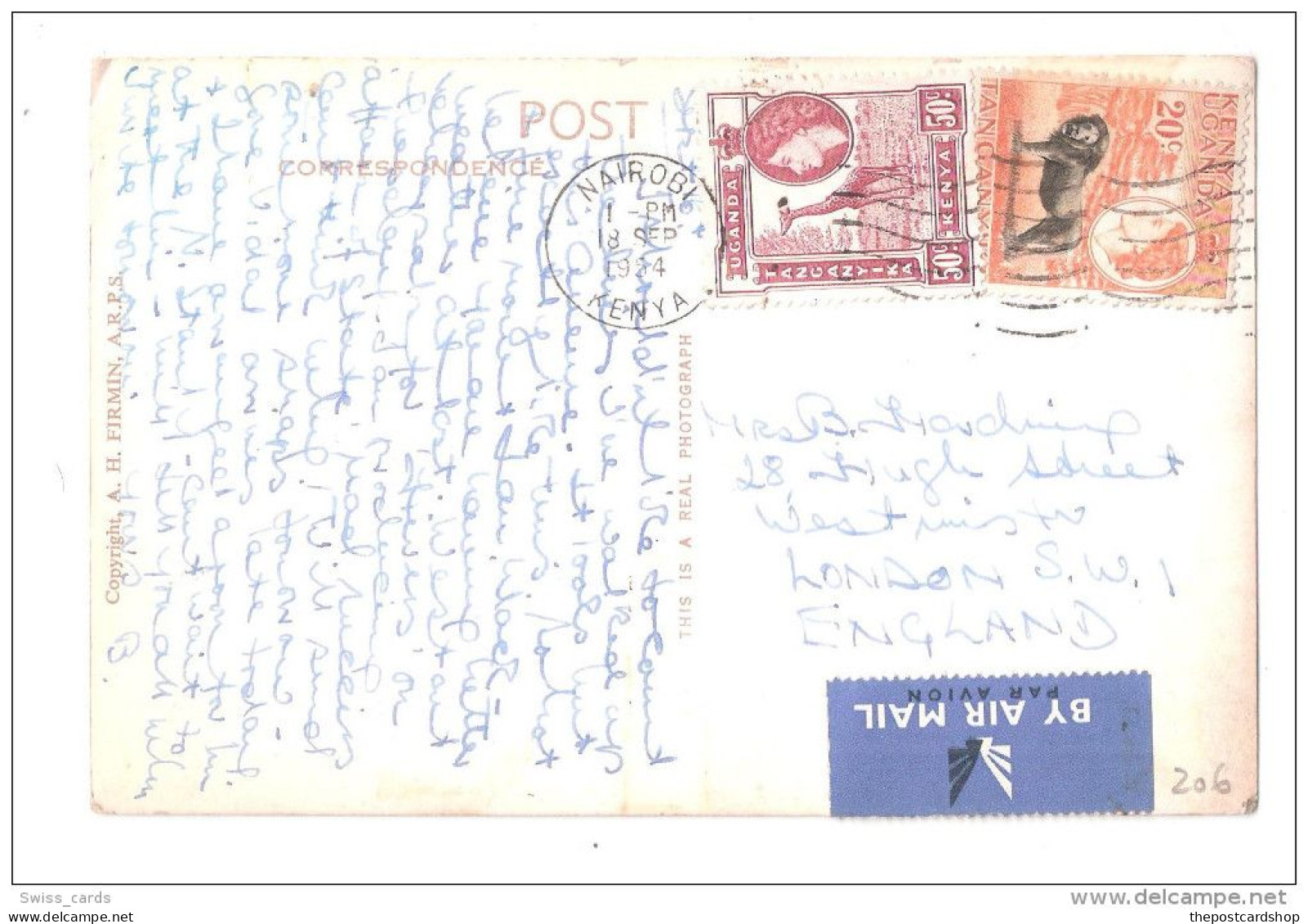 Uganda Kenya Tanganyika USED STAMPS Kenya DELAMERE AVENUE NAIROBI 1950s Postcard - Kenya