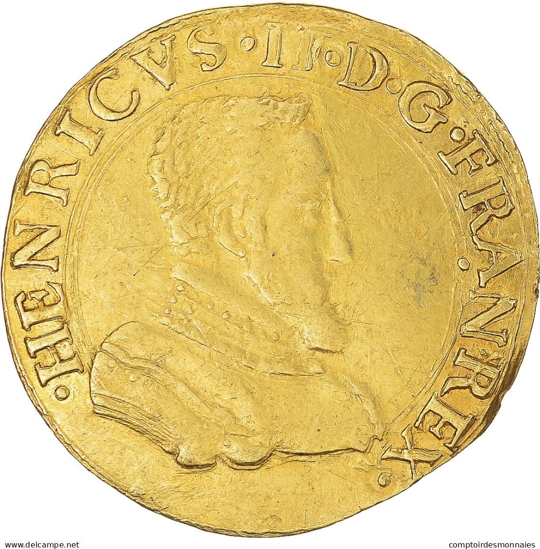 Monnaie, France, Henri II, Double Henri D'or, 1558, Rouen, 1st Type, TTB+, Or - 1547-1559 Heinrich II.