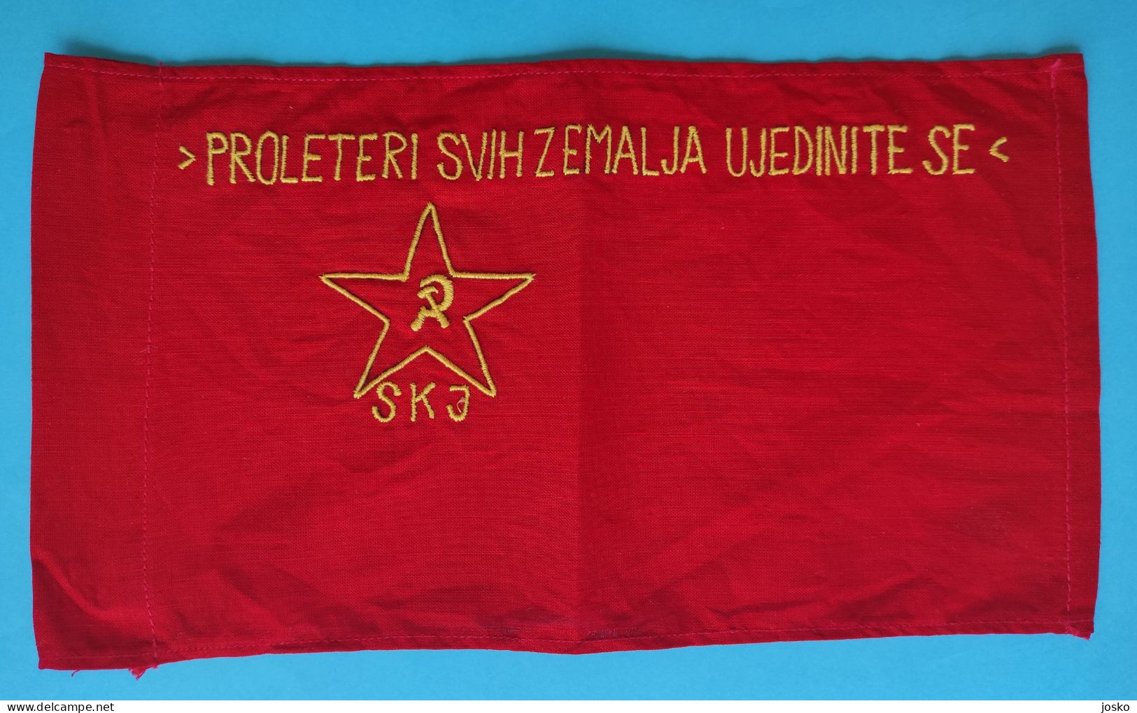 YUGOSLAVIA COMMUNIST PARTY Orig. Vintage Small Cloth Flag 1980s * Drapeau Flagge Bandiera Croatia Slovenia Bosnia Serbia - Flaggen