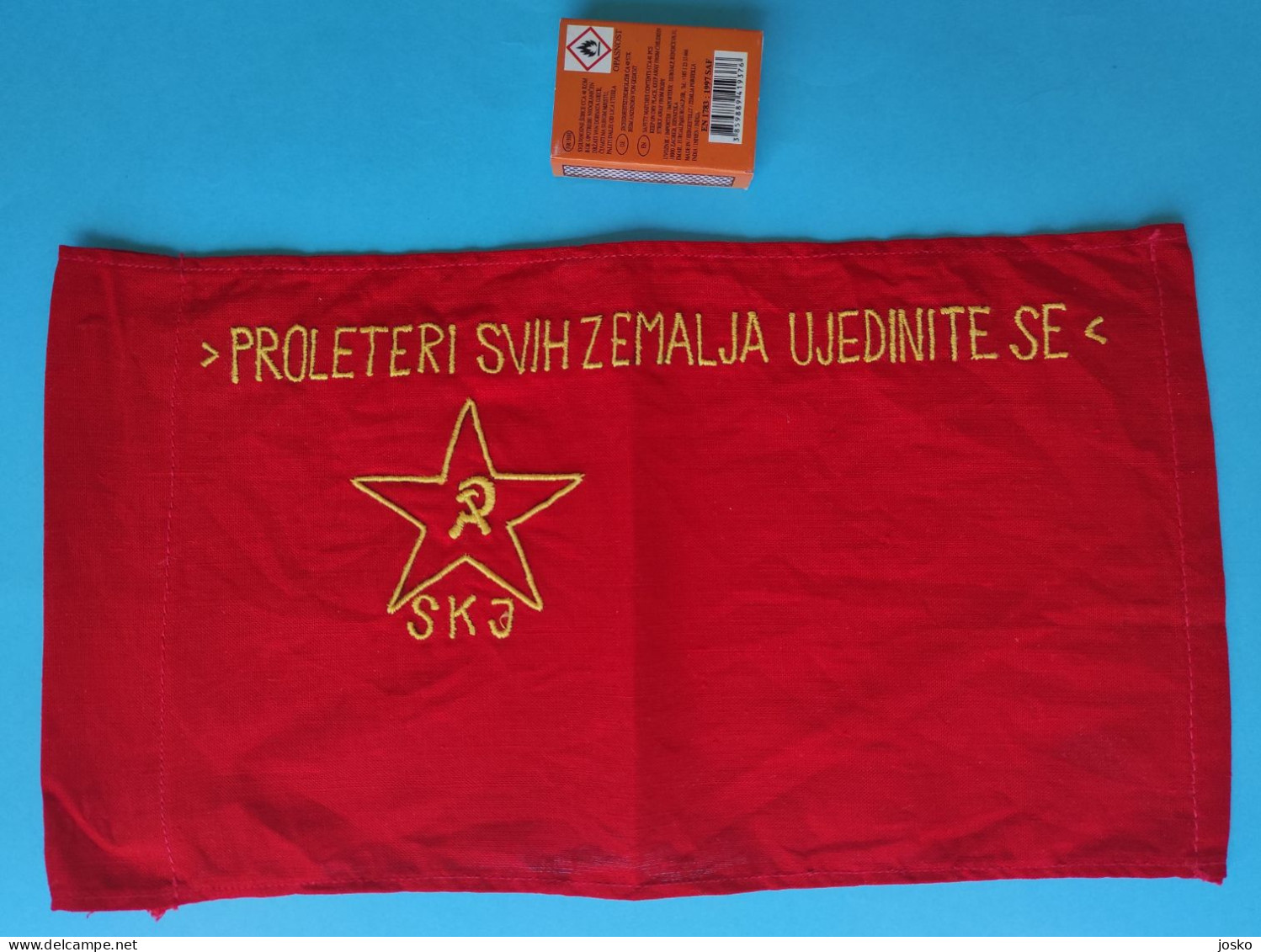 YUGOSLAVIA COMMUNIST PARTY Orig. Vintage Small Cloth Flag 1980s * Drapeau Flagge Bandiera Croatia Slovenia Bosnia Serbia - Flaggen