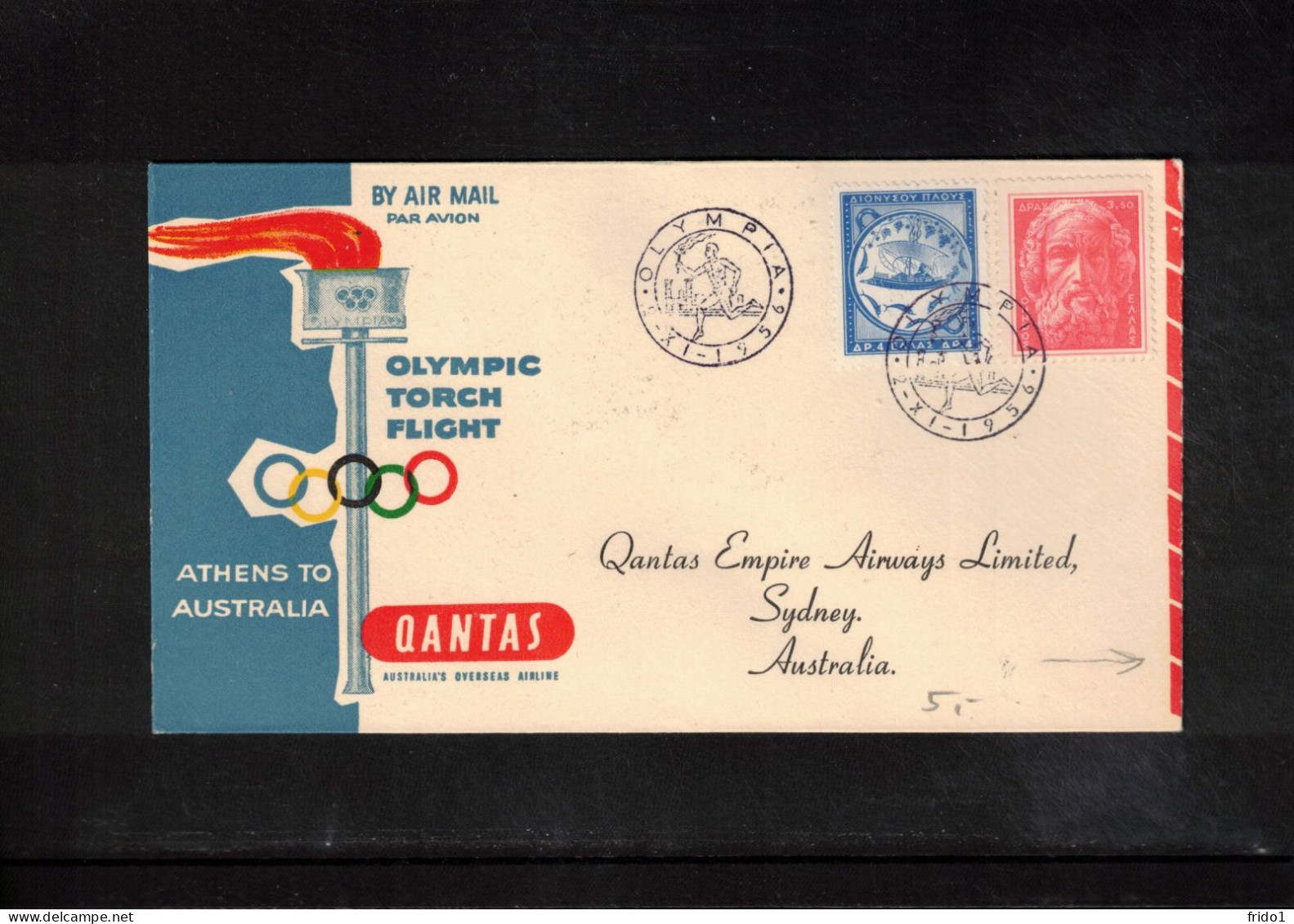 Greece 1956 Olympic Games Melbourne - Olympic Torch Flight Qantas Flight Athens To Melbourne - Verano 1956: Melbourne