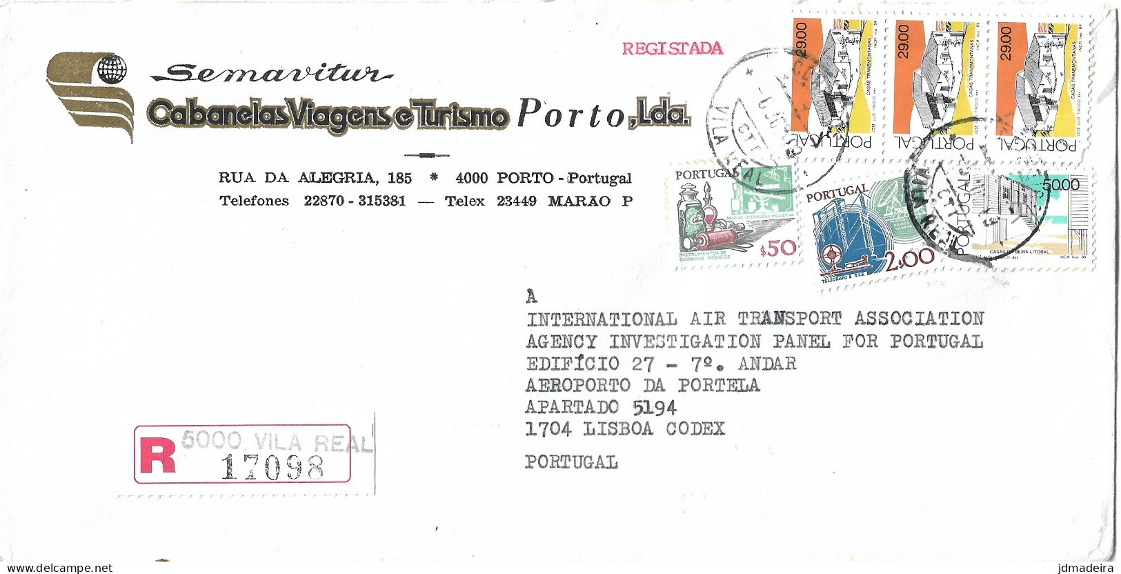 Portugal Registered Cover VILA REAL Cancel - Covers & Documents