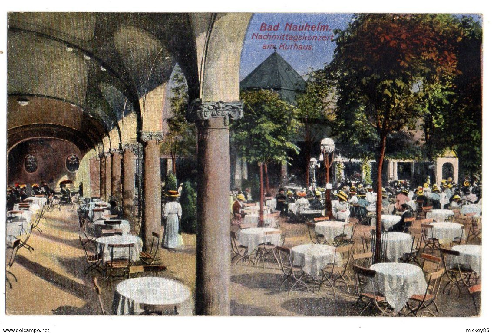 Allemagne--BAD NAUHEIM--- Nachmittagskonzert  Am  Kurhaus (animée)......colorisée.....carte Dos Partagé - Bad Nauheim