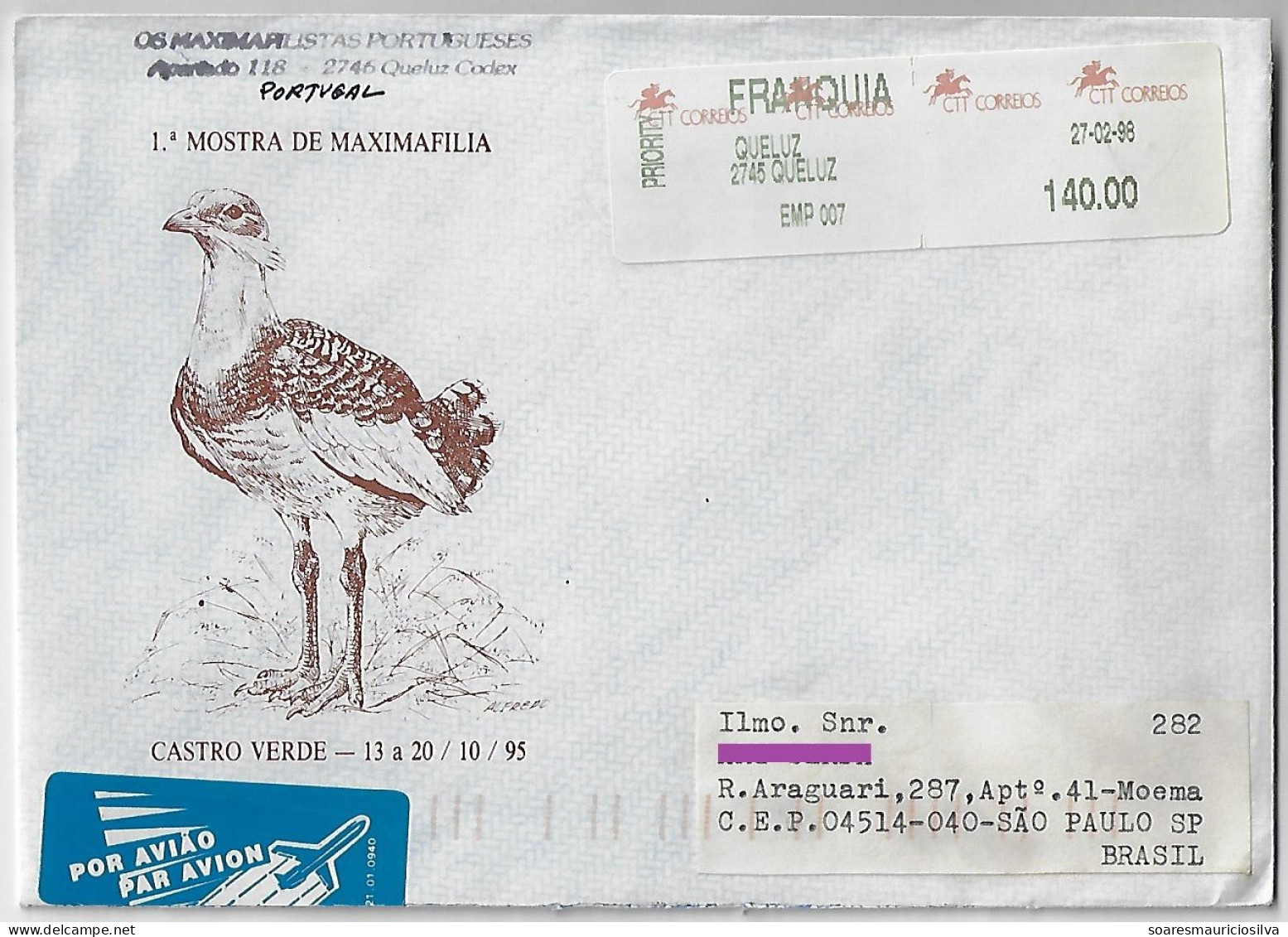 Portugal 1998 Airmail Cover From Queluz To São Paulo Brazil Meter Stamp Electronic Sorting Mark Nippon Electric Company - Covers & Documents