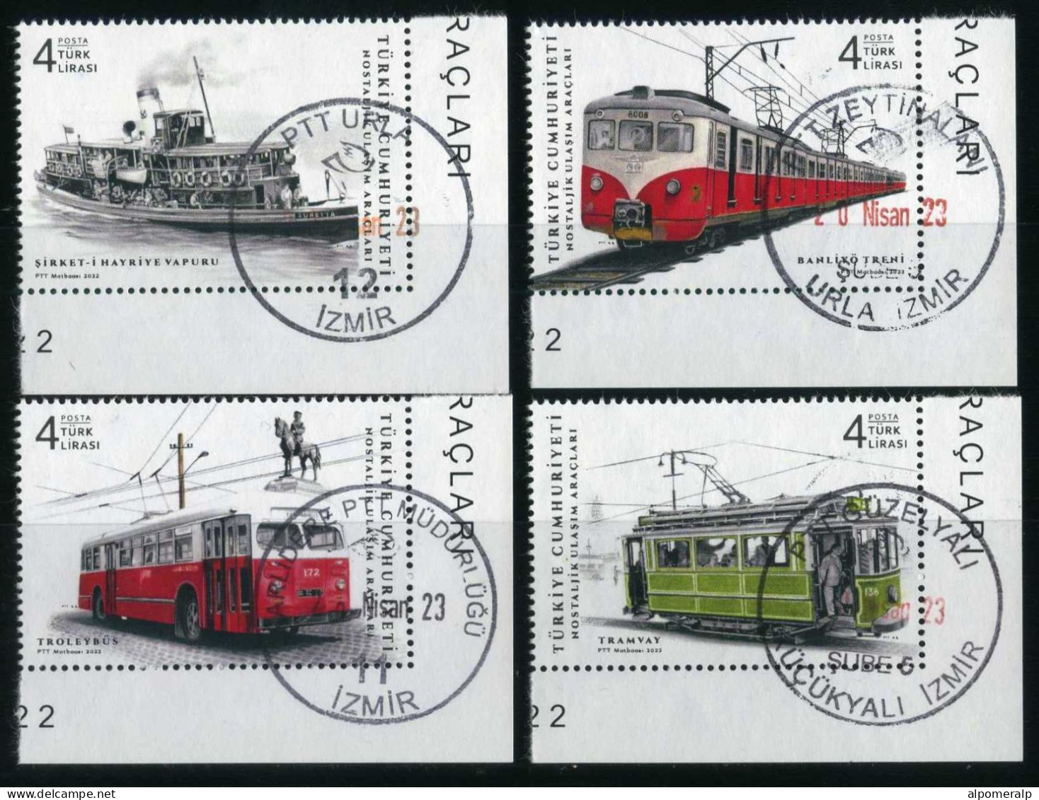 Türkiye 2022 Mi 4682-4685 Nostalgic Means Of Transportation: Train, Tram, Railways, Bus, Trolleybus, Passenger Ferry - Used Stamps