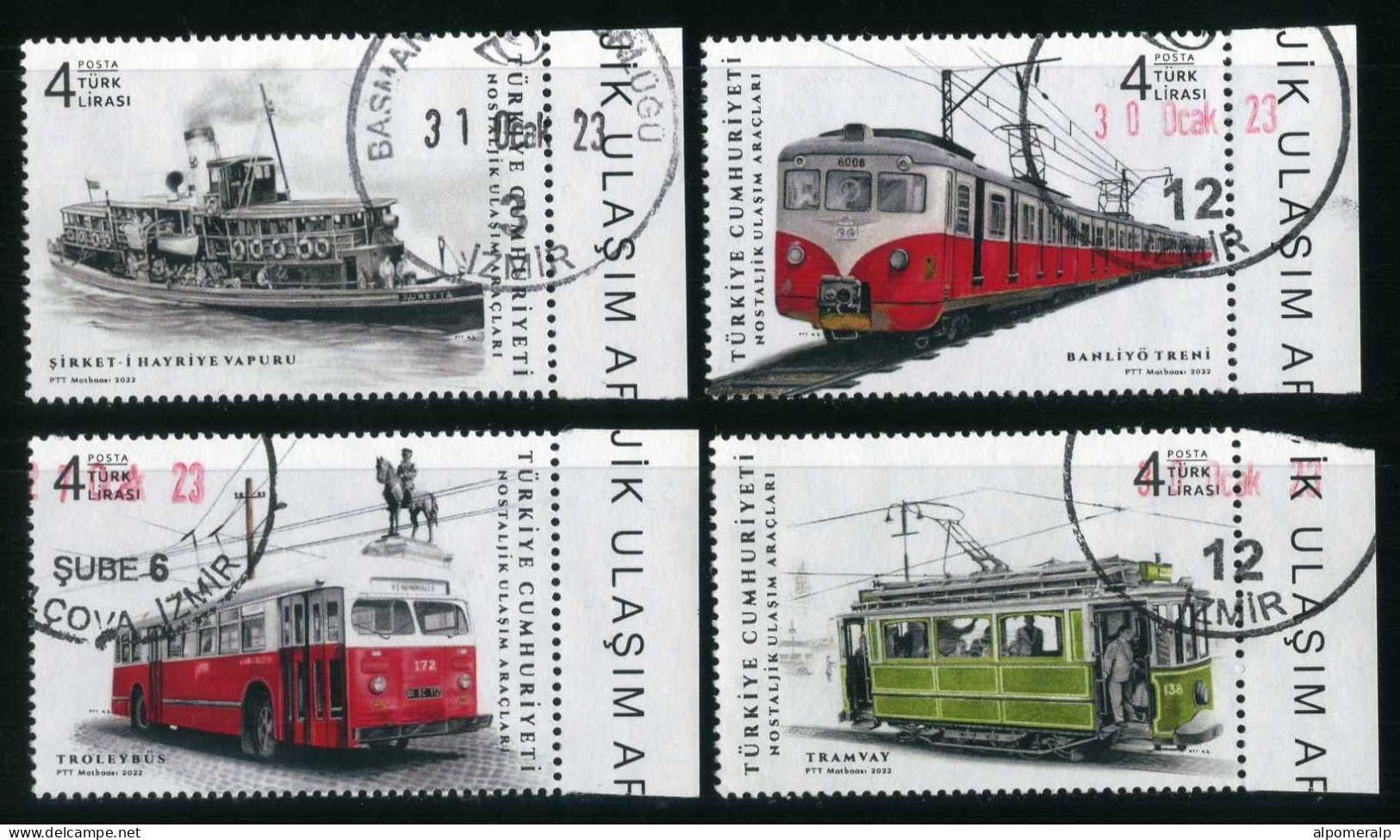 Türkiye 2022 Mi 4682-4685 Nostalgic Means Of Transportation: Train, Tram, Railways, Bus, Trolleybus, Passenger Ferry - Usados