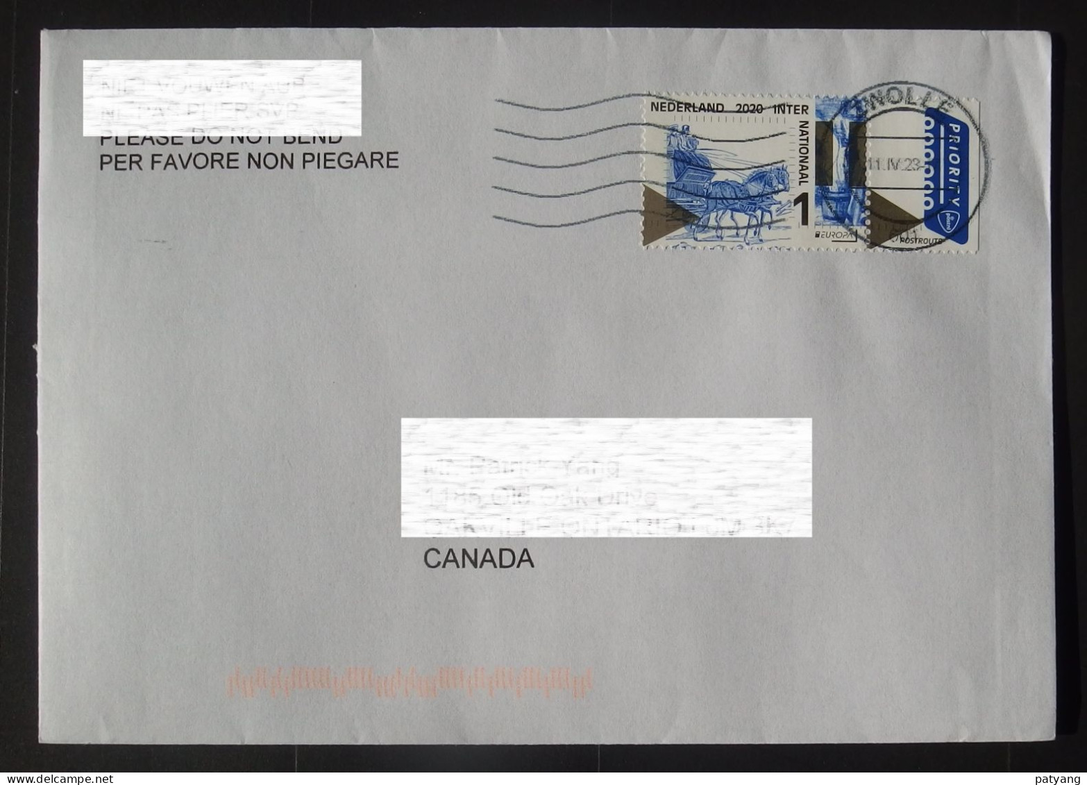 2023 Netherlands To Canada Cover - Brieven En Documenten