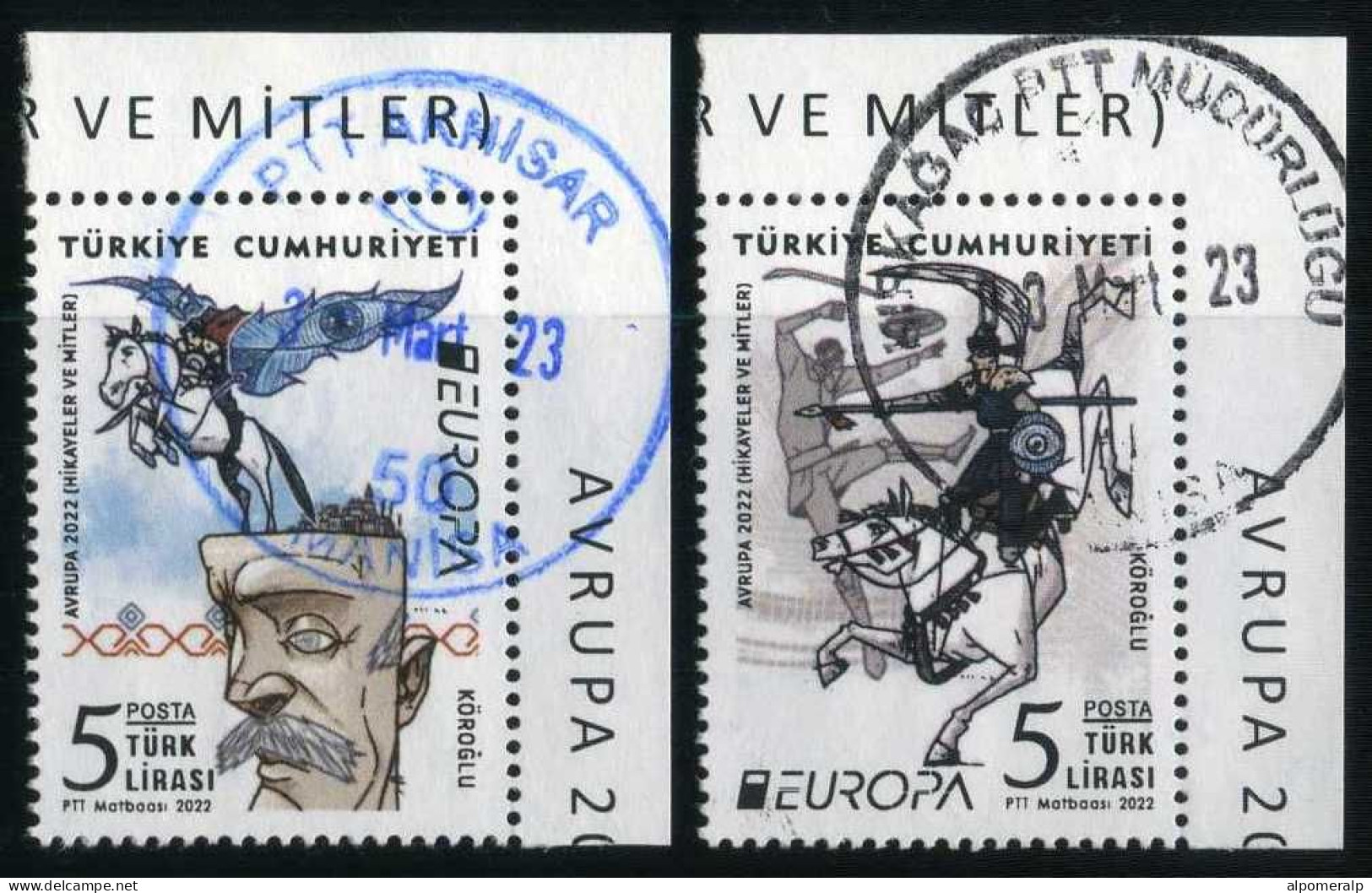 Türkiye 2022 Mi 4702-4703 Europa Stories And Myths, The Legend Of Köroğlu, Right Top Corner - Used Stamps