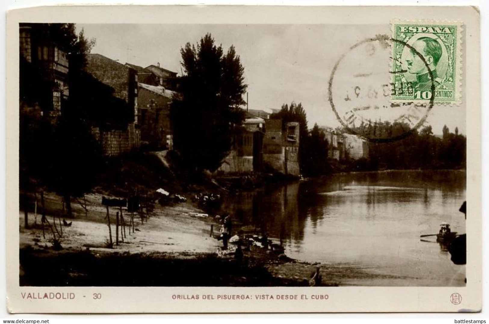 Spain 1932 RPPC Postcard Valladolid - Orillas Del Pisuerga, Vista Desde El Cubo; Scott 408 - 10c. King Alfonso XIII - Valladolid