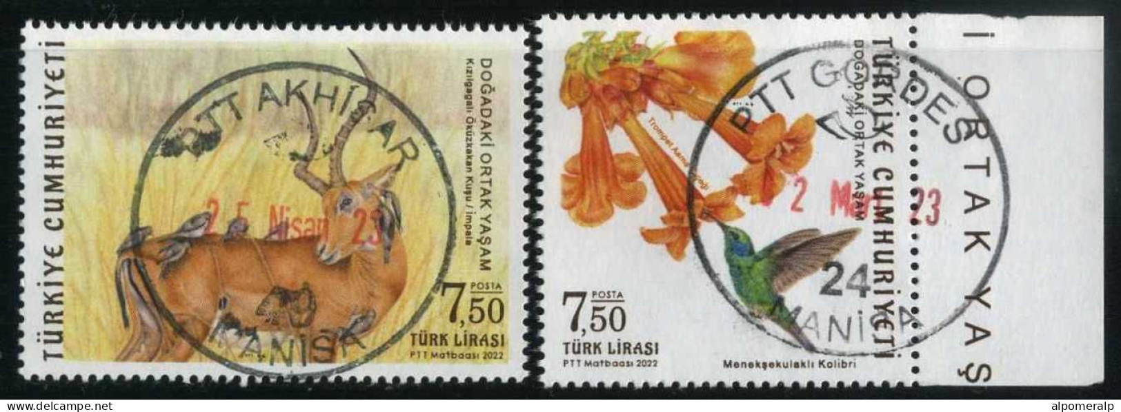 Türkiye 2022 Mi 4724-4725 Everyday Life In Nature | Hummingbird And Flower, Impala And Birds - Used Stamps