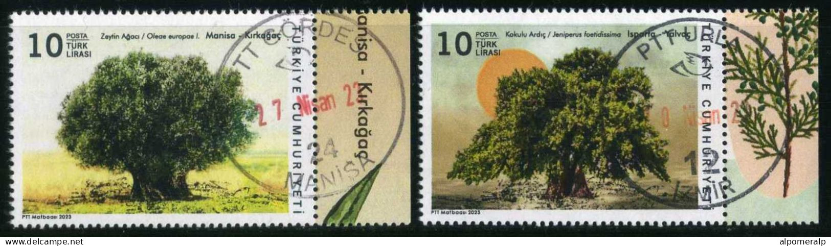 Türkiye 2023 Mi 4726-4727 Monumental Trees | Olive Tree, Kırkağaç / Stinking Juniper, Yalvaç - Oblitérés