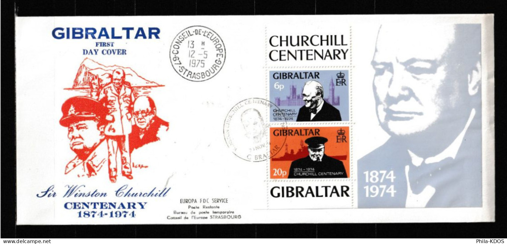 " CHURCHILL" Sur Enveloppe 1er Jour Grand Format De Gibraltar De 1975. Parfait état. FDC - Sir Winston Churchill