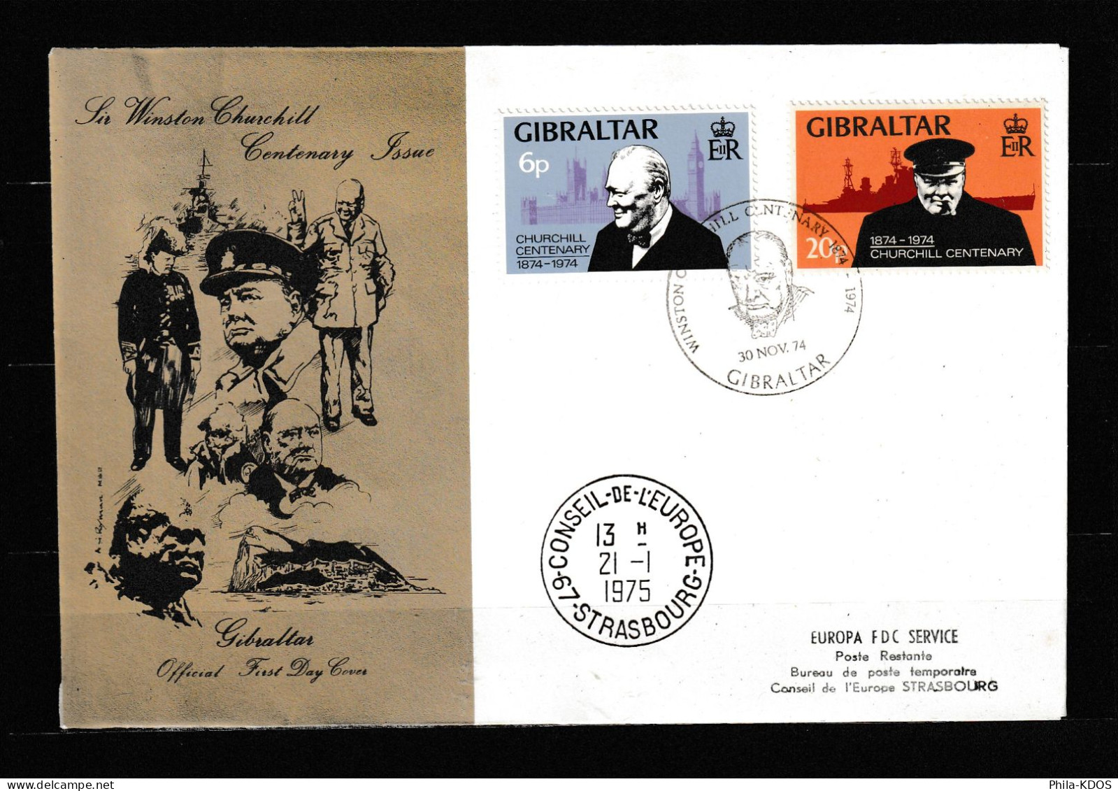 " CHURCHILL" Sur Enveloppe 1er Jour De Gibraltar De 1975. Parfait état. FDC - Sir Winston Churchill