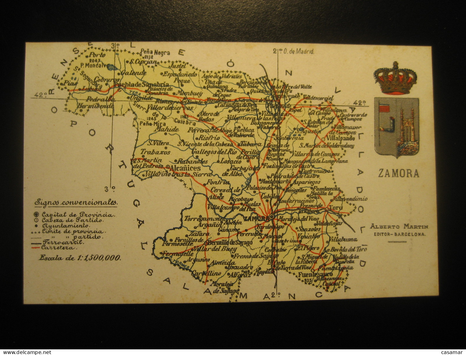 ZAMORA Postcard SPAIN Map Geography Atlas Alberto Martin Editor - Zamora
