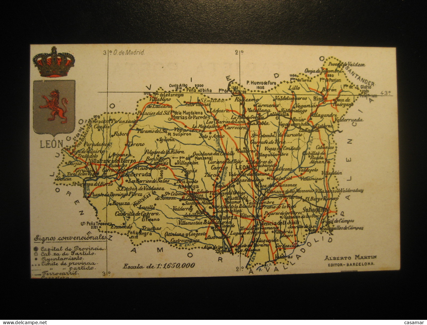 LEON Postcard SPAIN Map Geography Atlas Alberto Martin Editor - León