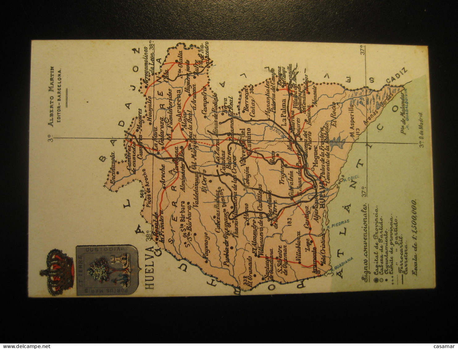 HUELVA Postcard SPAIN Map Geography Atlas Alberto Martin Editor - Huelva