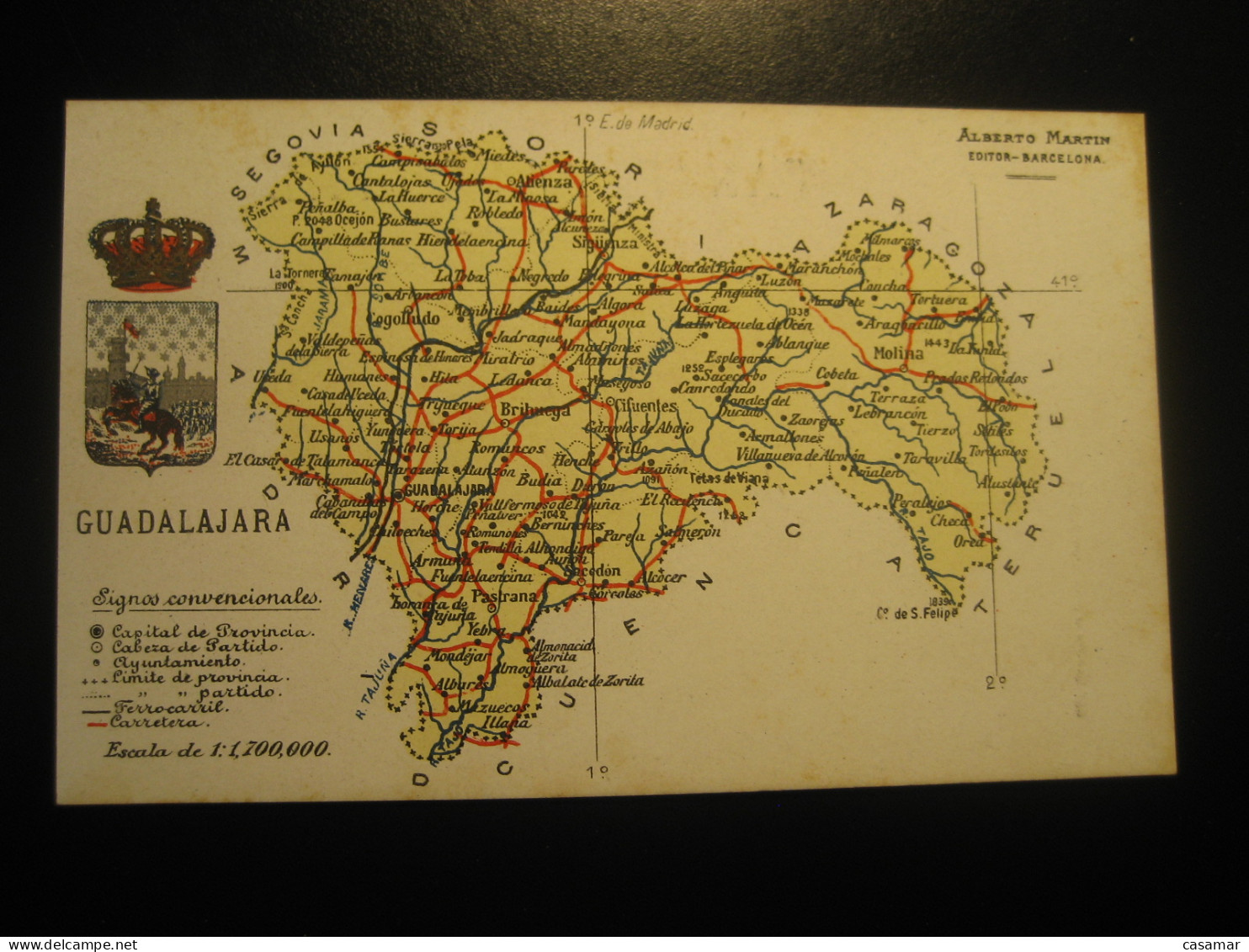 GUADALAJARA Postcard SPAIN Map Geography Atlas Alberto Martin Editor - Guadalajara