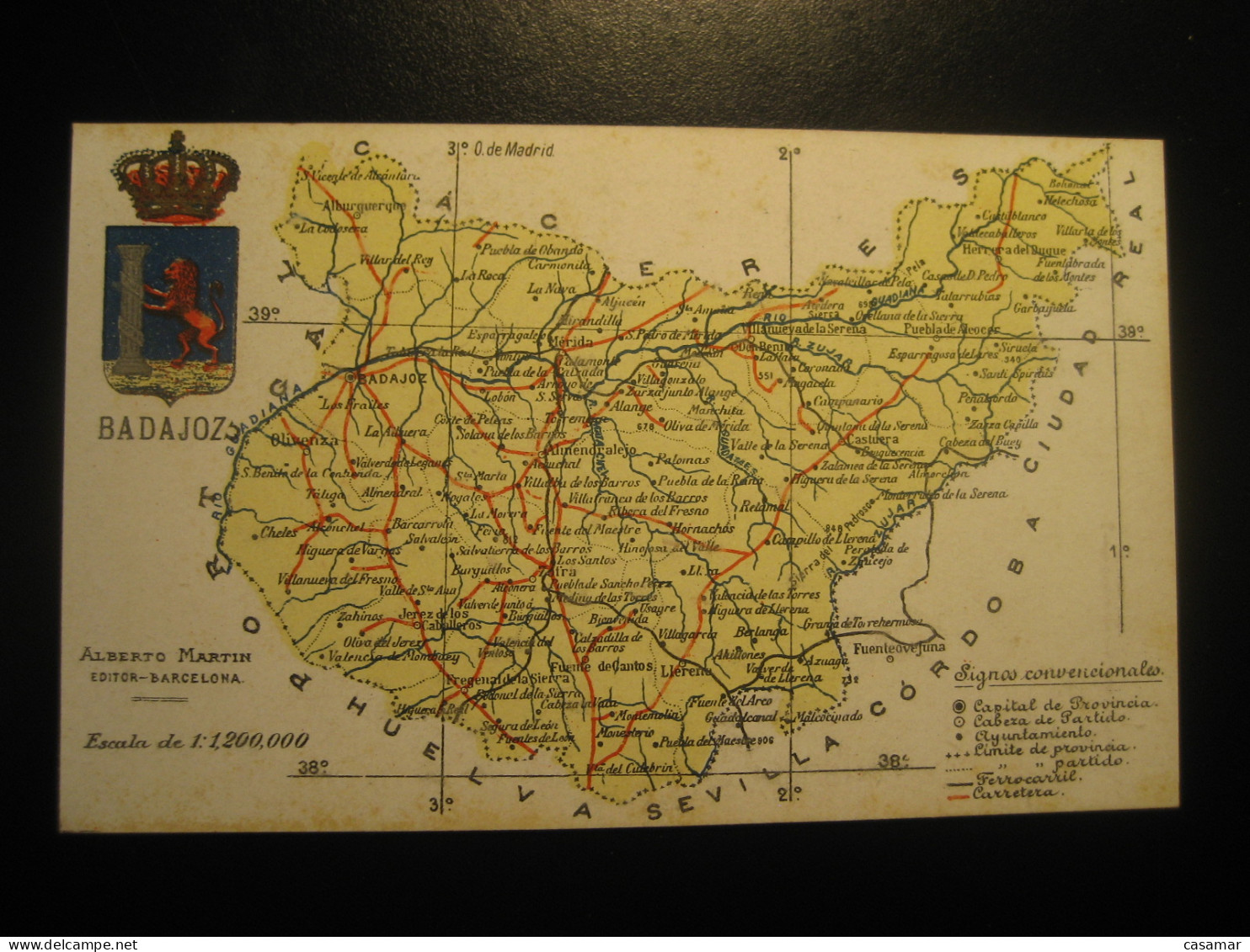 BADAJOZ Postcard SPAIN Map Geography Atlas Alberto Martin Editor - Badajoz