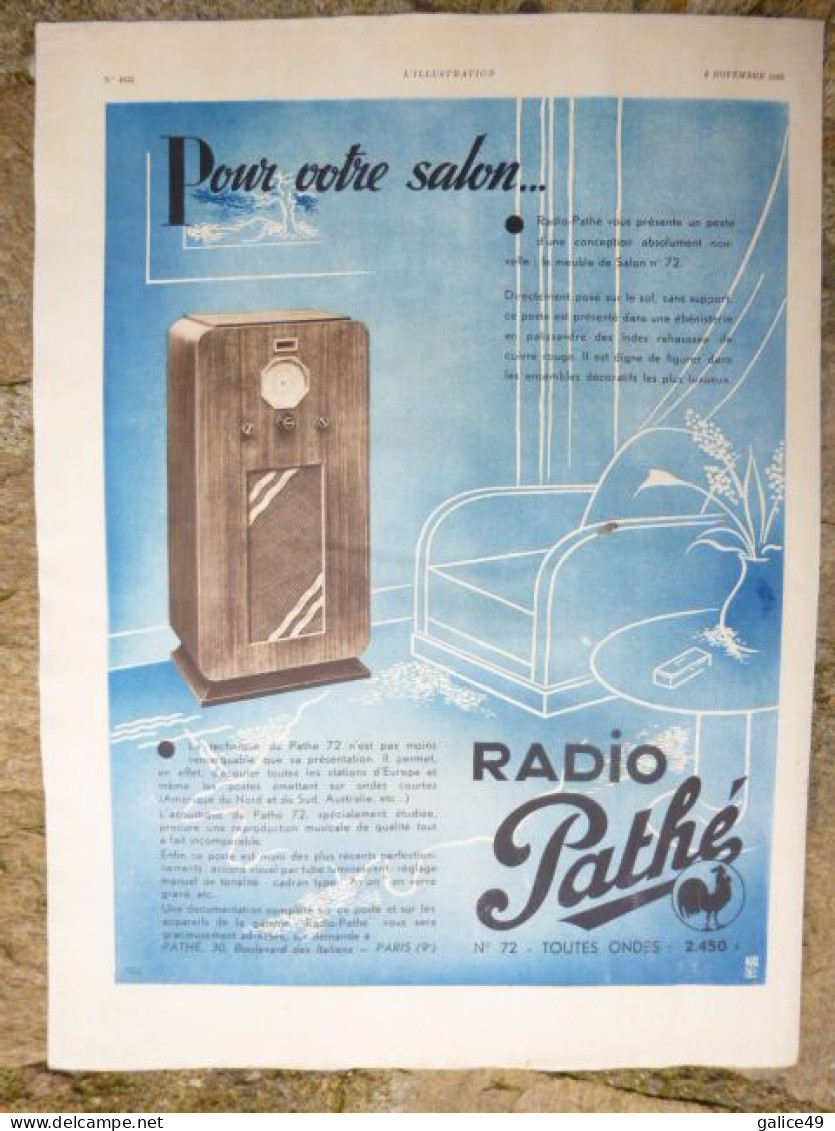Publicité Pathé - Poste ( Radio ) De TSF Pathé, Format 38cm X 27,5cm Issue D'une Revue De L'année 1935 - Libros Y Esbozos