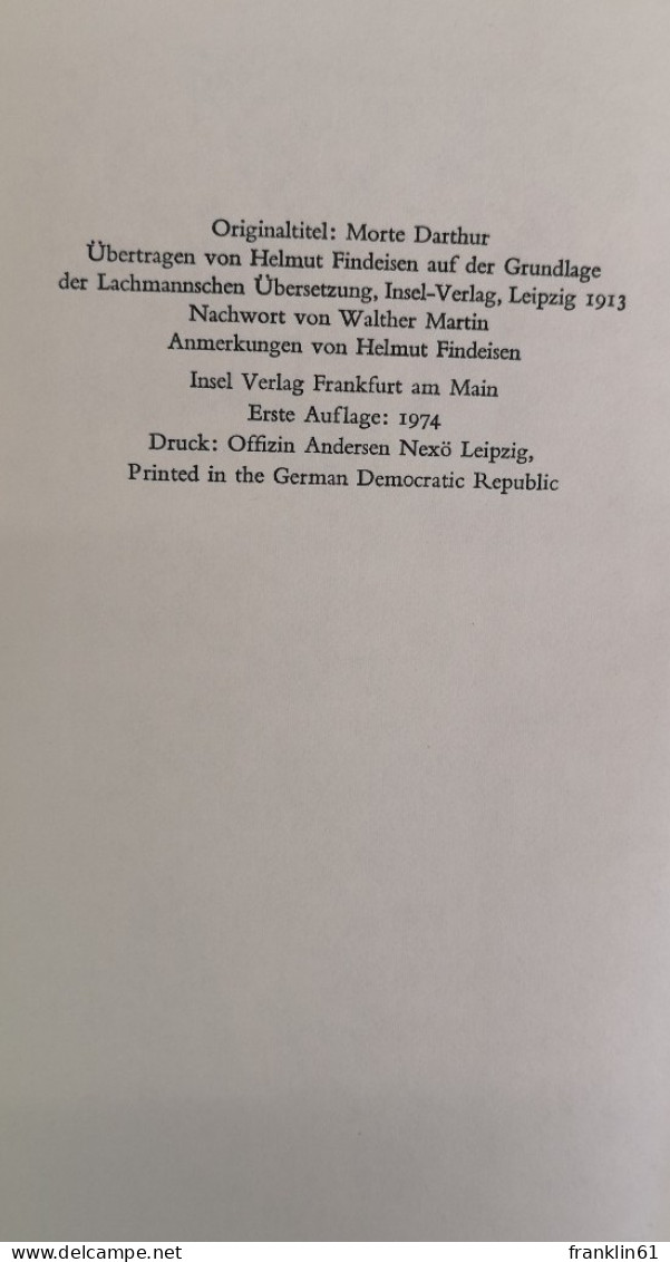 Die Geschichte Von König Artus Und Den Rittern Seiner Tafelrunde. - Gedichten En Essays