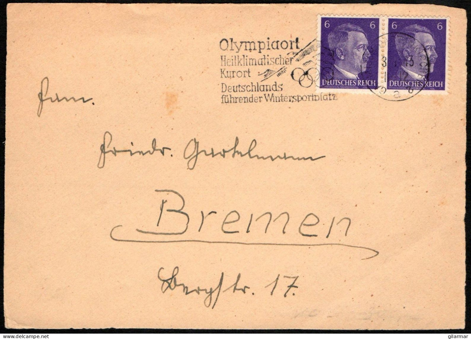 GERMANY 1943 - OLYMPIAORT - DEUTSCHLANDS FUHRENDER WINTERSPORTPLATZ - OLYMPIC WINTER GAMES '36 - FRAGMENT ENVELOPE - G - Winter 1936: Garmisch-Partenkirchen