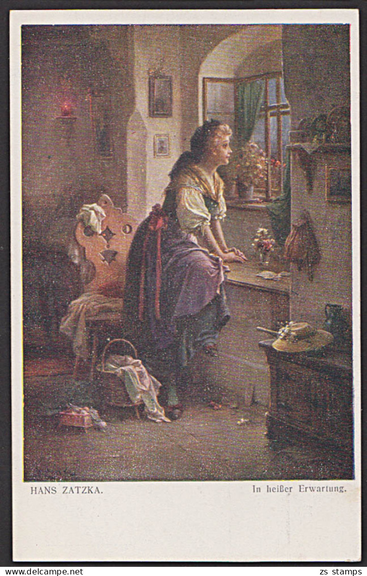 CAK H. Zatzka Künstlerkarte Nr. 634 "In Heißer Erwartung." Galerie Wiener Künstler Unbeschrieben New - Zatzka