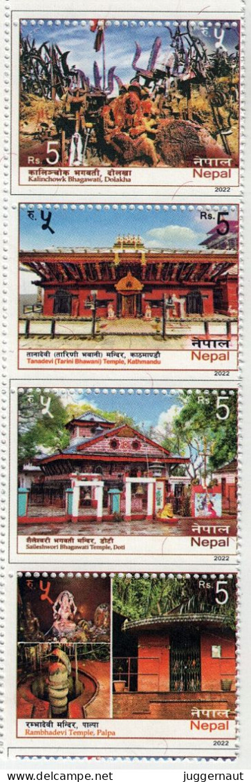 NEPAL Error 2022 HINDU TEMPLE Series 4-STAMP Set MnH - Hinduismo