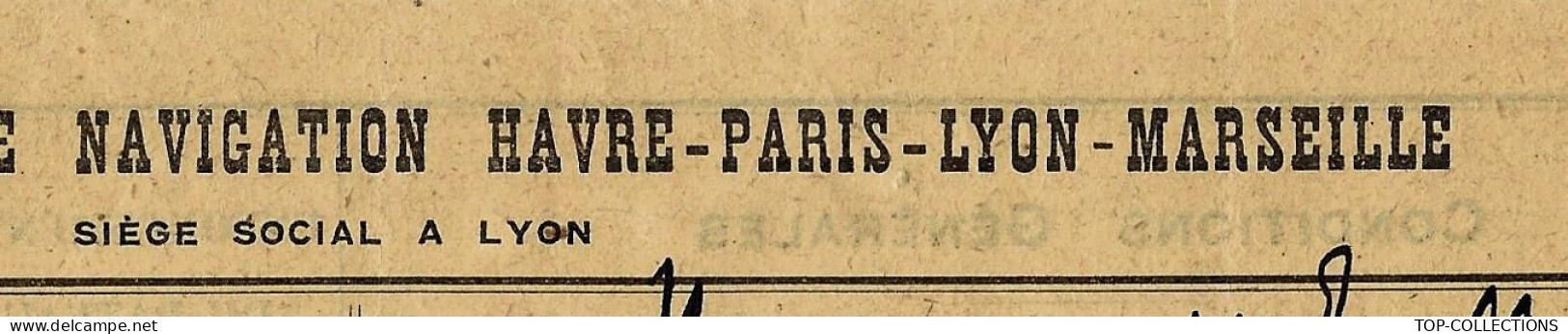 1923  RARE ENTETE Cie Générale Navigation HAVRE PARIS LYON MARSEILLE H.P.L.M.  CONNAISSEMENT BILL OF LADING V.HISTORIQUE - 1900 – 1949