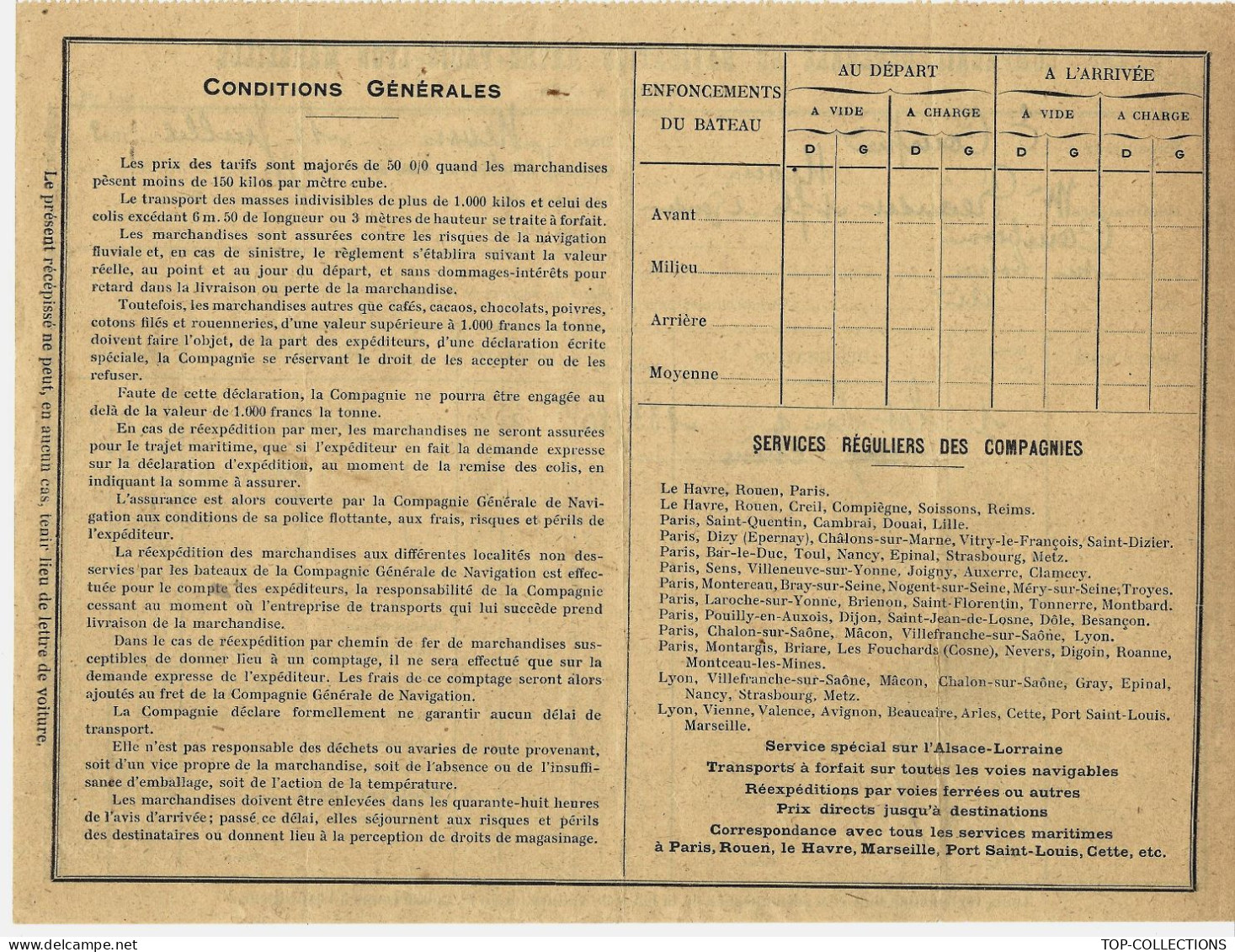 1923  RARE ENTETE Cie Générale Navigation HAVRE PARIS LYON MARSEILLE H.P.L.M.  CONNAISSEMENT BILL OF LADING V.HISTORIQUE - 1900 – 1949