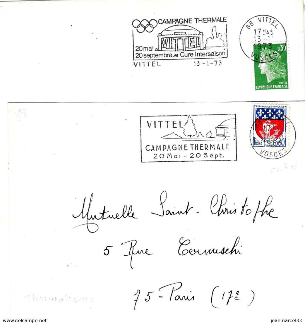 Lettres Thermalisme Flammes Illustrées =o 88 Vittel 1966 Et 1973 - Hydrotherapy