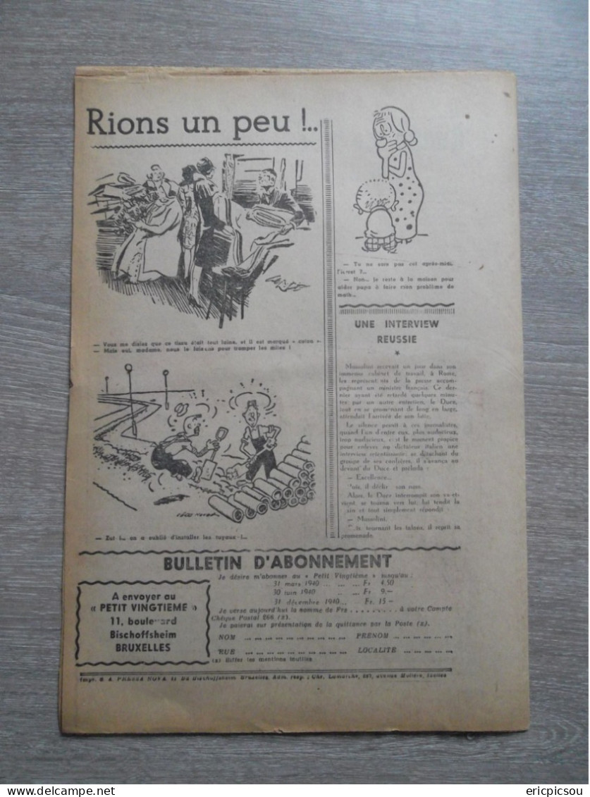 Le Petit Vingtième ANNEE 1940 RARE !  ( Voir Détails )