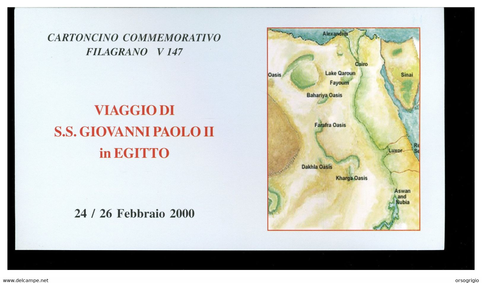 VATICANO - VIAGGI DEL PAPA - 2000 - Viaggio Di S.S. GIOVANNI PAOLO II In Egitto E In Israele E Giordania  -   Filagrano - Variétés & Curiosités