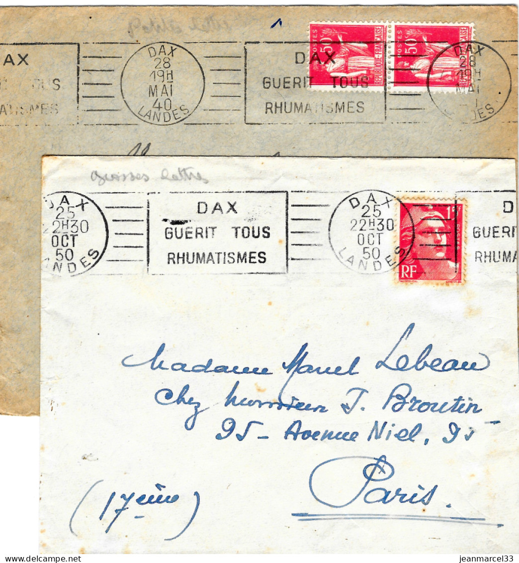 Lettres Thermalisme Flammes RBV Timbres à Date Différents 1940 Et 1950 - Hydrotherapy