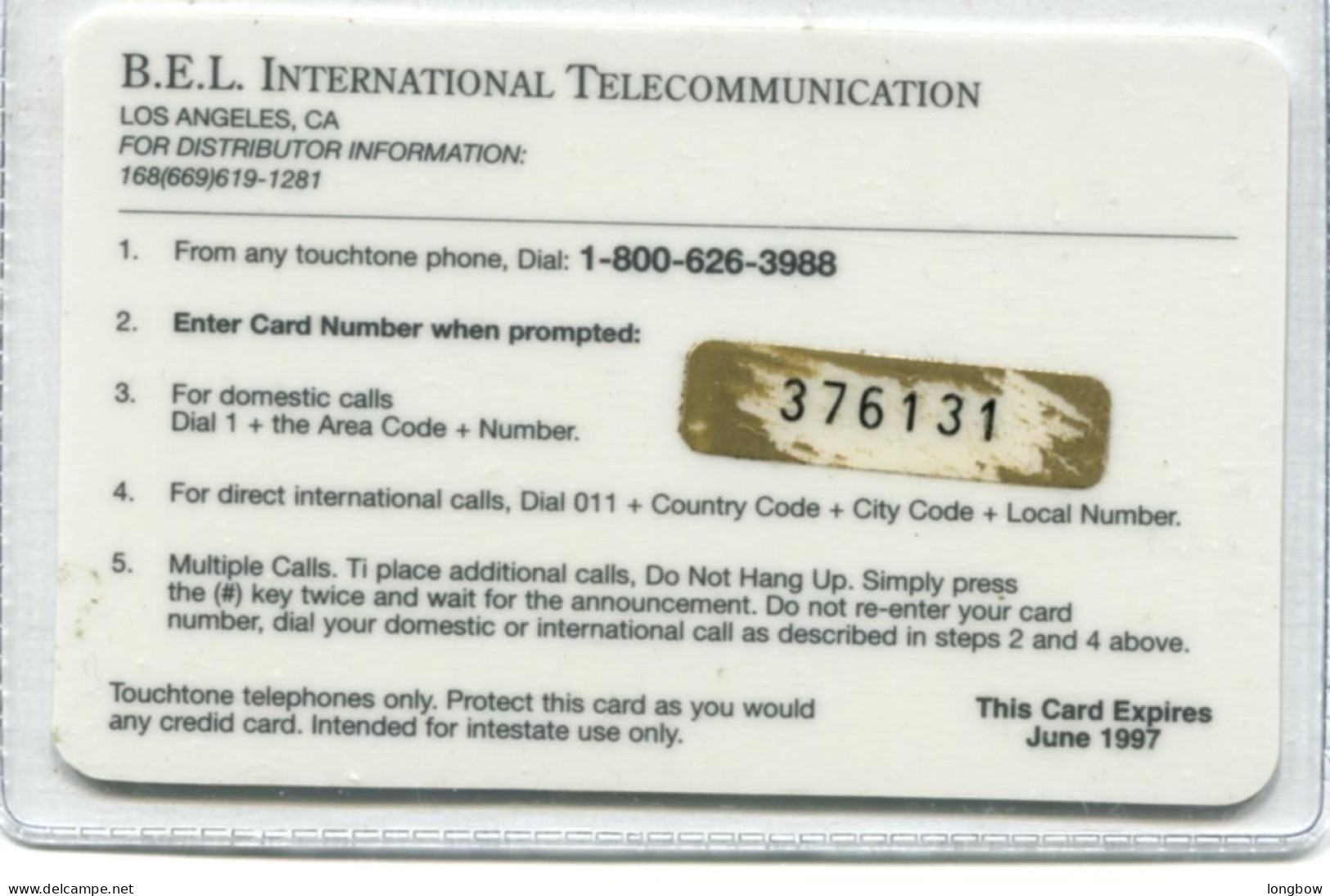 CAT - B.E.L.  Inter. Telecom.  , Exp.1997 , Used - Gatos
