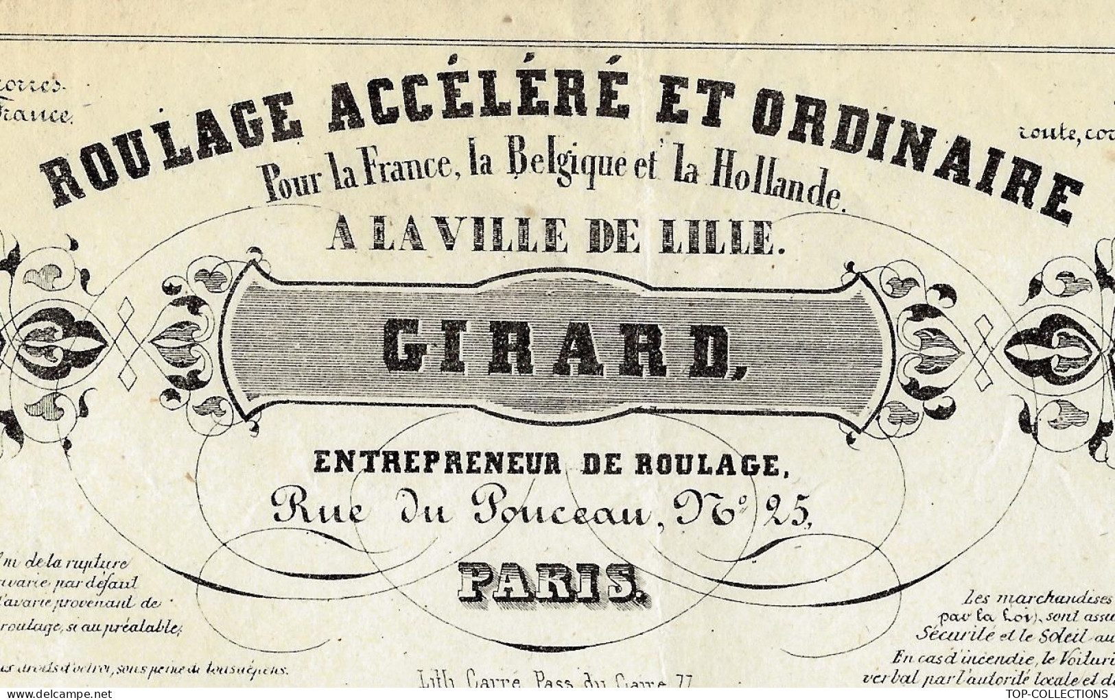 1845  ROULAGE TRANSPORT LETTRE DE VOITURE  Girad Paris « A La Ville De Lille »  Pour Chateau  D’Albert  	Près D’Amiens - 1800 – 1899