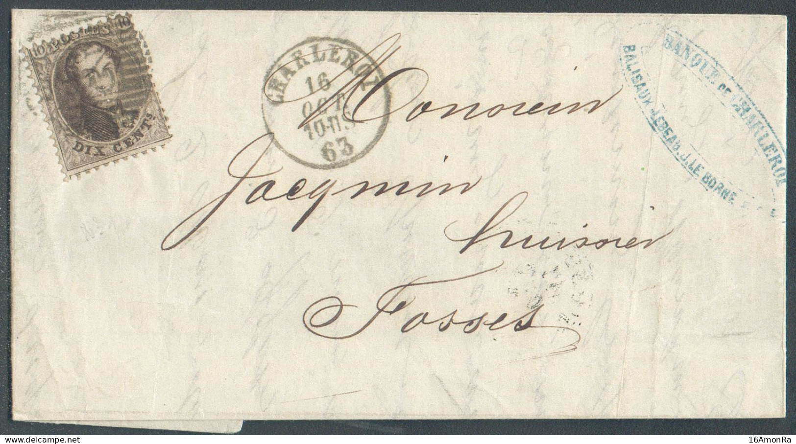 N°14A(planche II Pos.37) Obl. P.25 Sur Lettre De CHARLEROI Le 16 Octobre 1863 Vers Fosses.  21052 ​​​​​​​Banque De CHARL - 1863-1864 Medaillen (13/16)