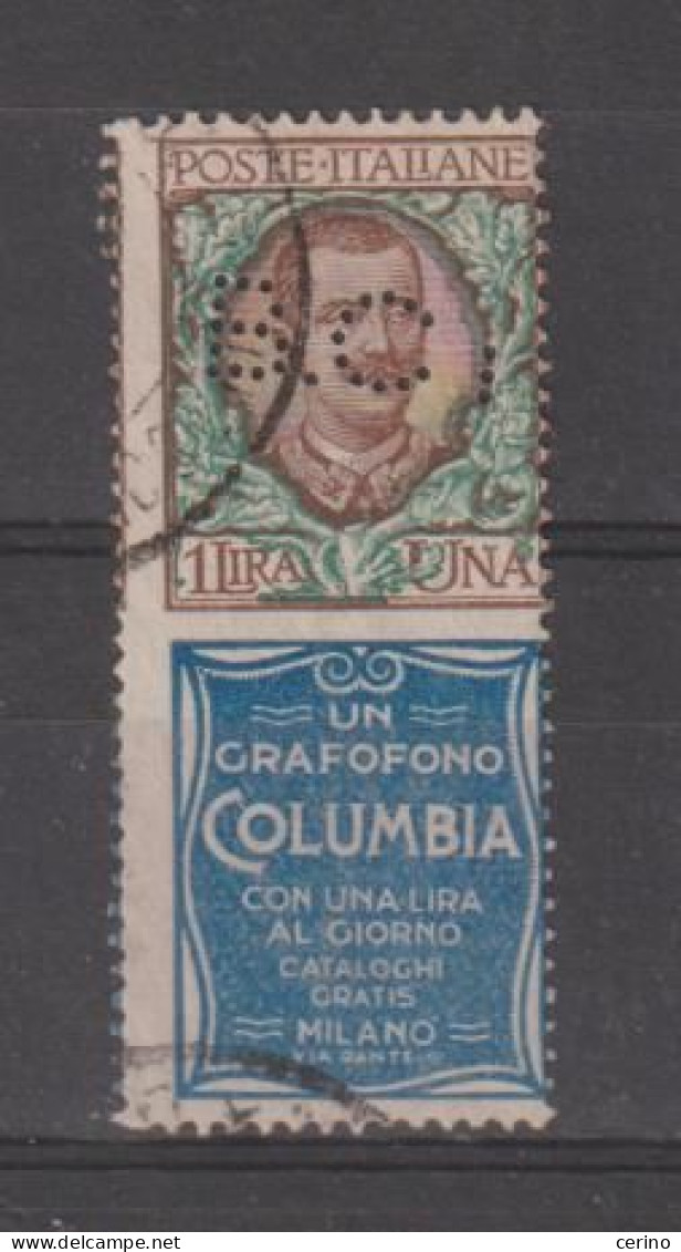 REGNO: 1924/25  PUBBLICITARI  -  £. 1  COLUMBIA  US. -  PERFIN  -  SASS. 19  -  RR - Reclame