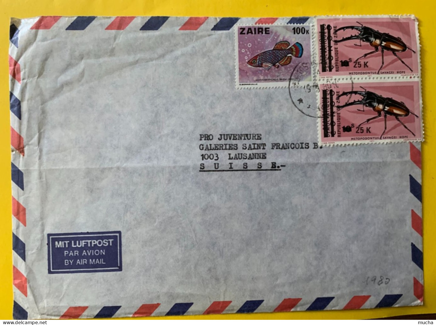 19816  - Zaïre Lettre Pour La Suisse 1980 Timbre Zaïre & Timbres République Démocratique Du Congo Surchargés Zaïre - Storia Postale