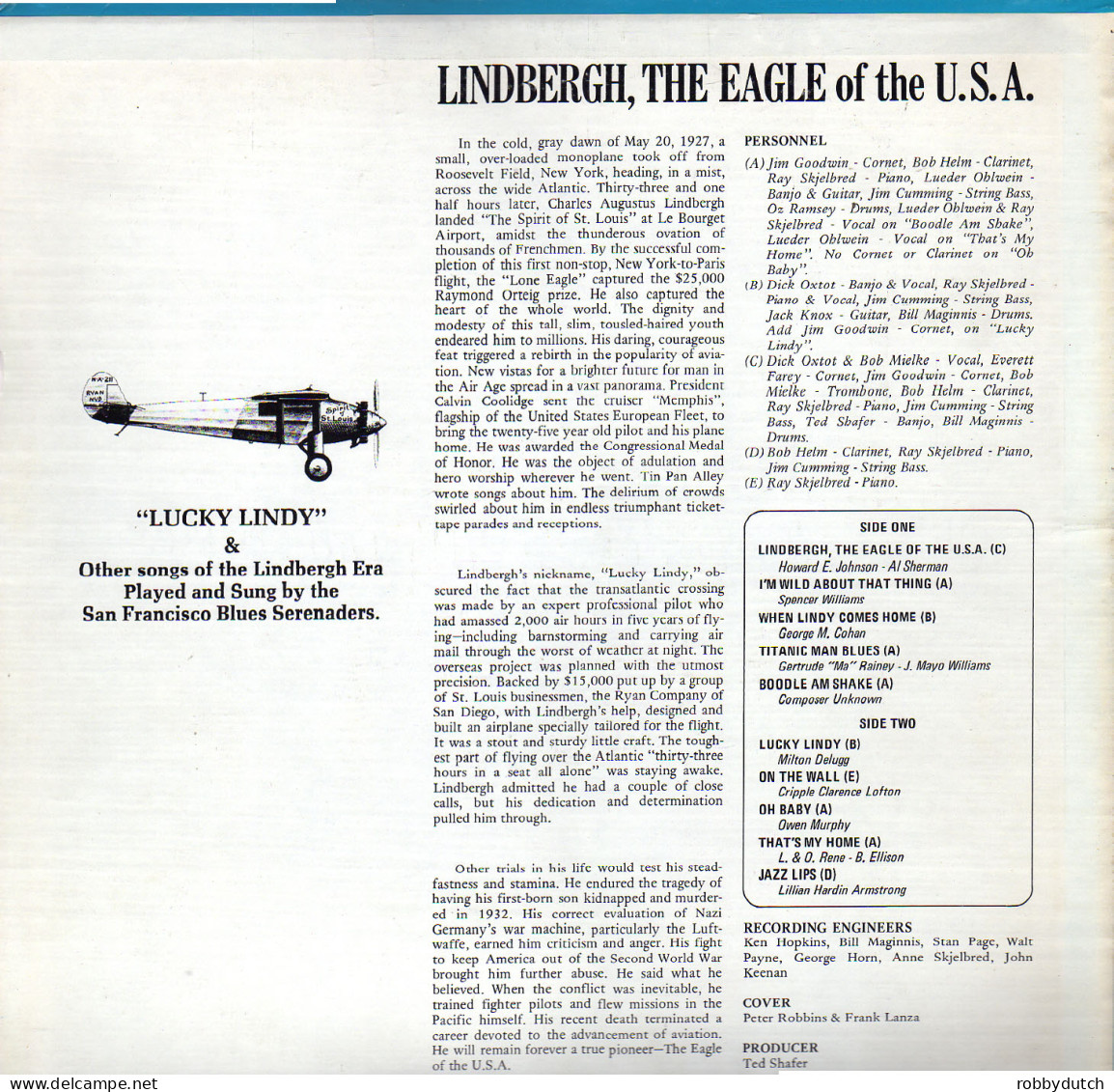 * LP *  SAN FRANCISCO BLUES SERENADERS - LINDBERG (THE EAGLE OF THE USA) - Country En Folk